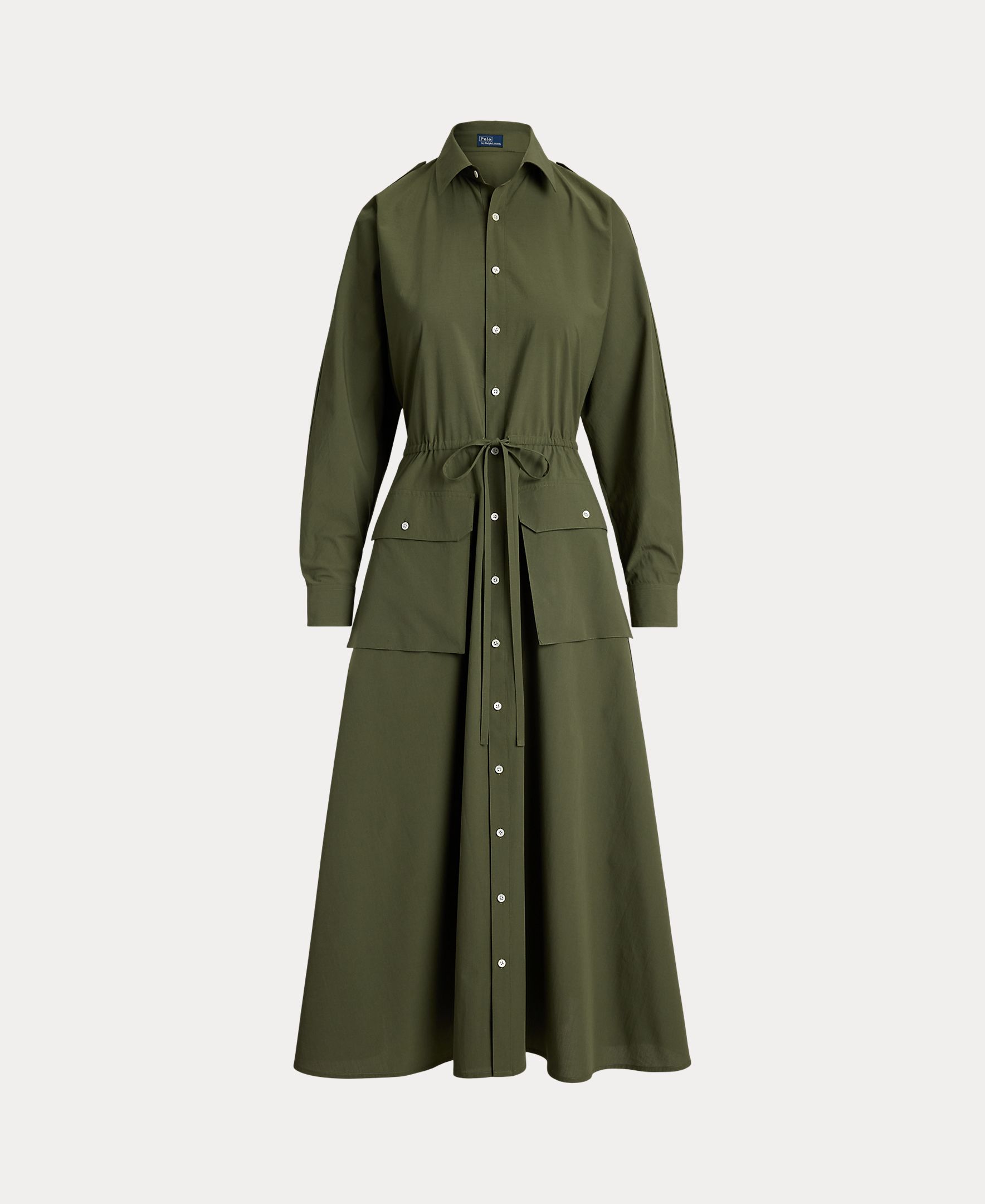 Vestido Camiseiro Midi de Algodão Verde-militar-8