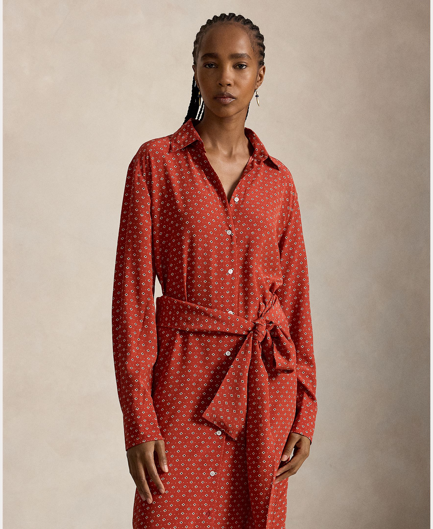 Vestido camiseiro midi estampado Vermelho-3