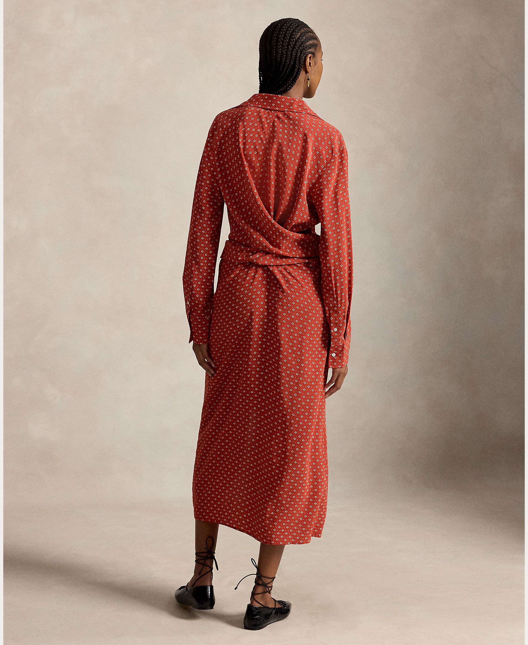Vestido camiseiro midi estampado Vermelho-4