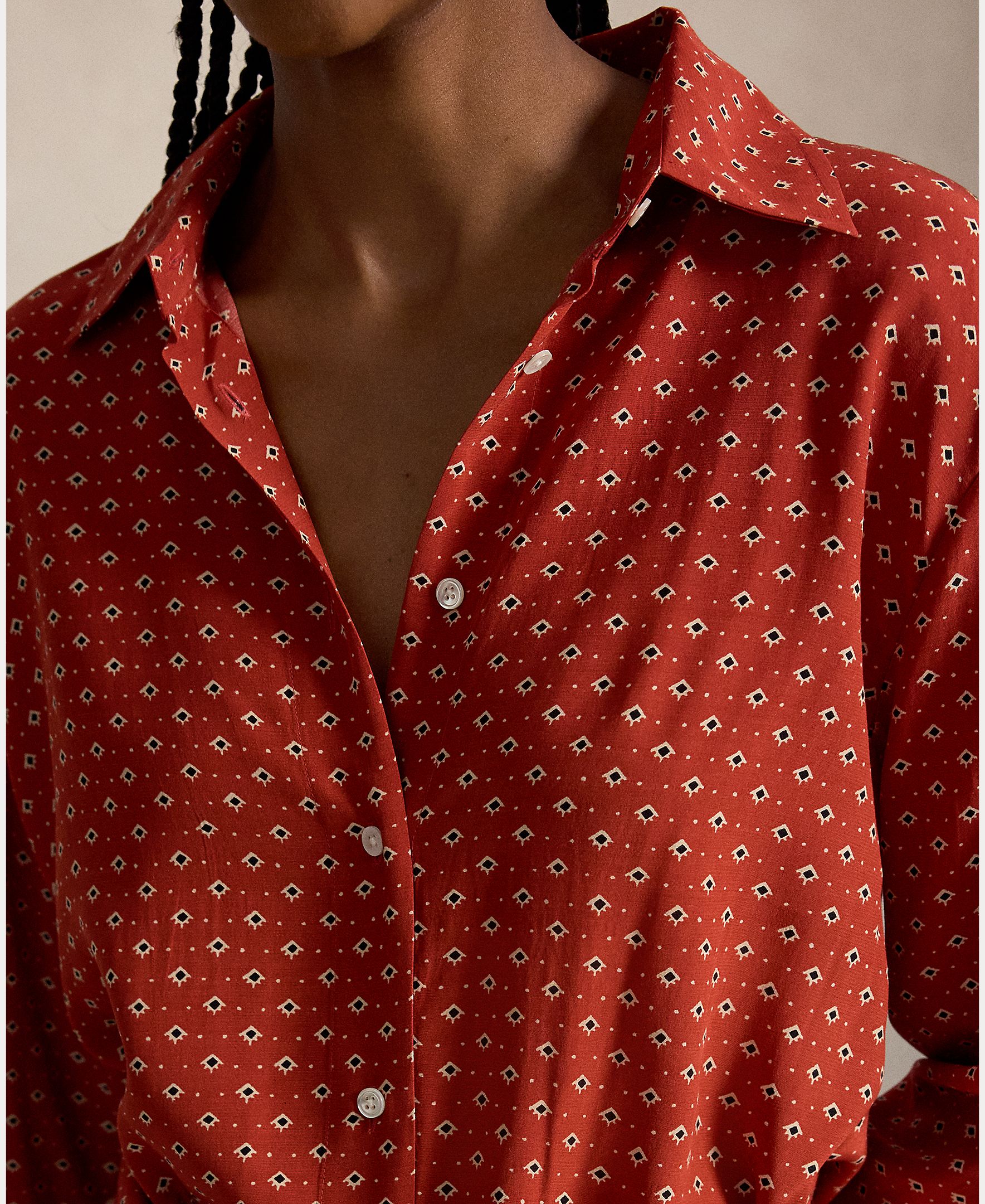 Vestido camiseiro midi estampado Vermelho-5
