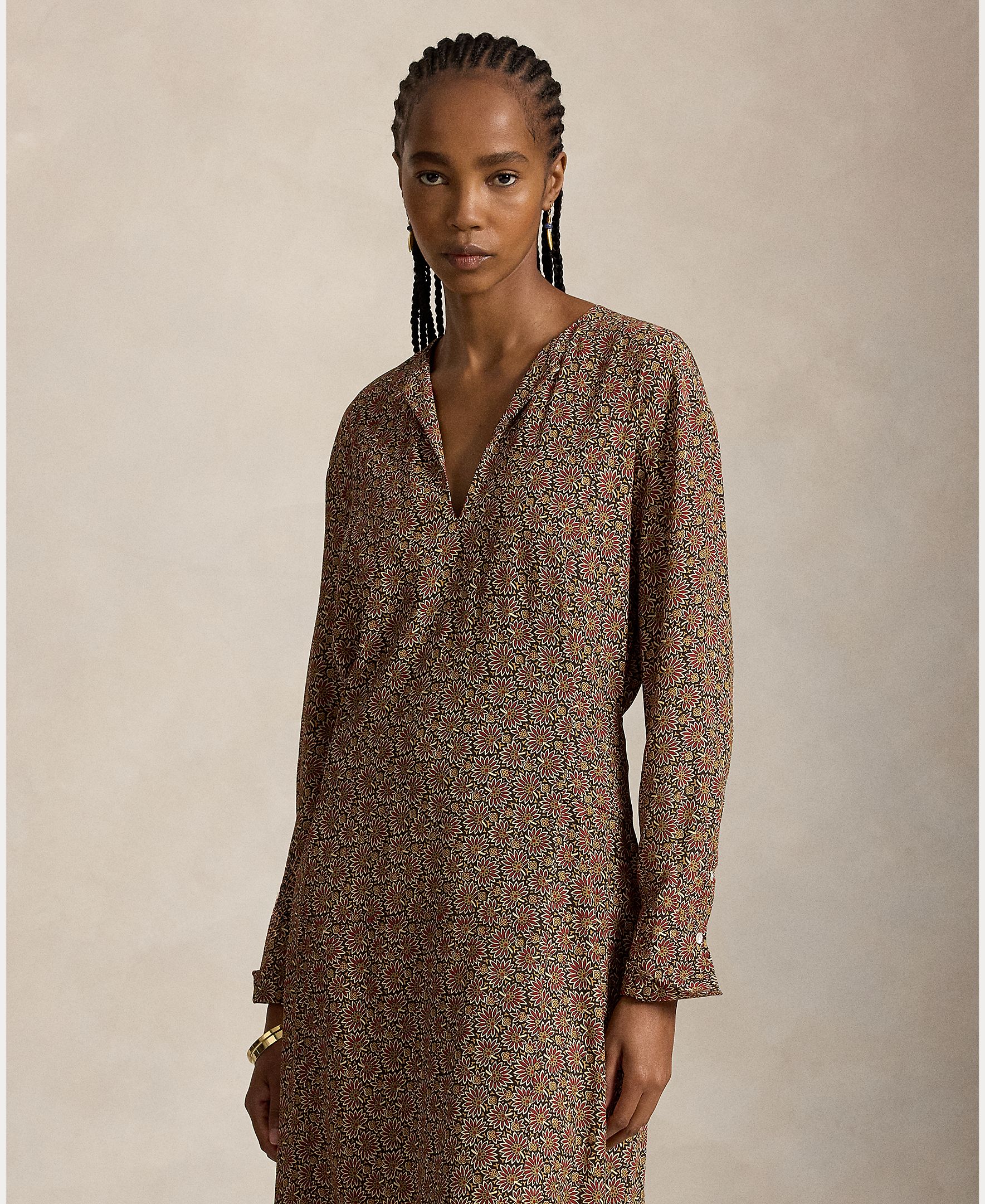 Vestido Midi Atado com Estampado Castanho-3