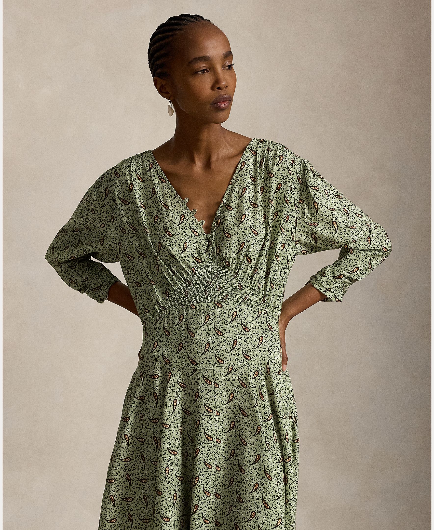 Vestido Midi Fluido com Estampado Paisley Verde maçã-3