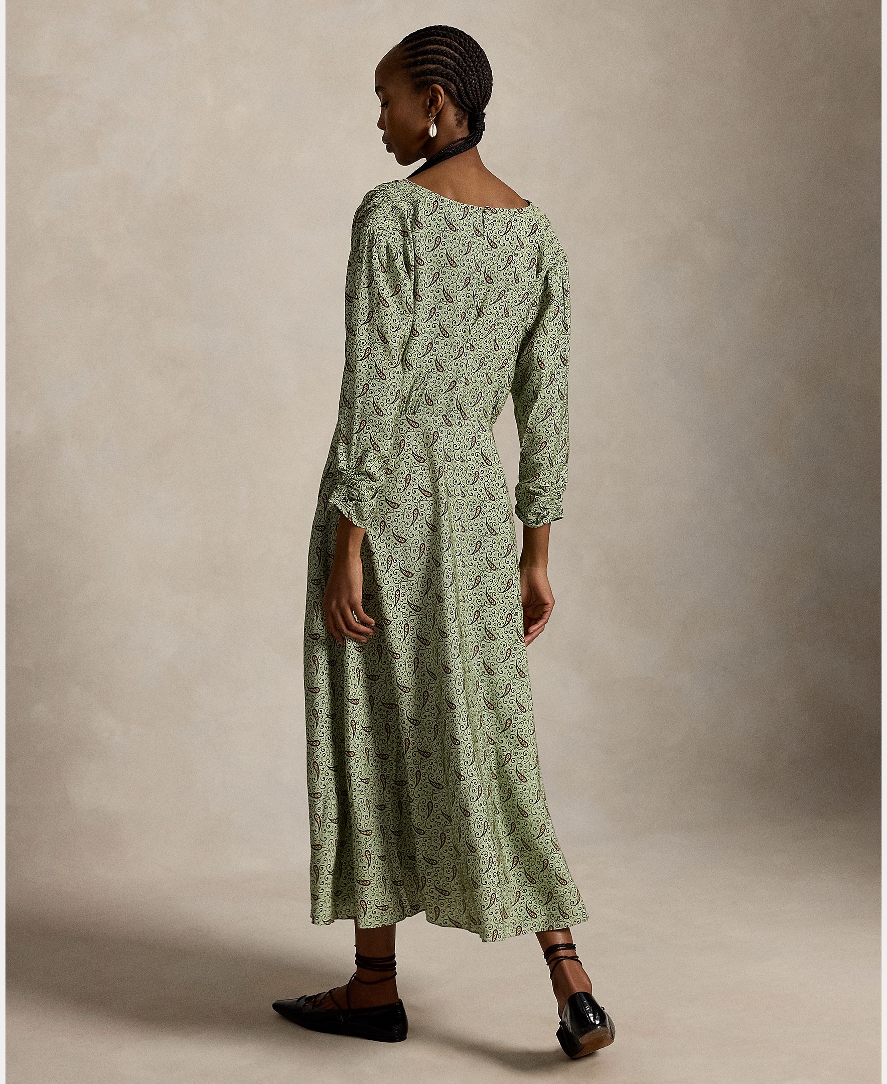 Vestido Midi Fluido com Estampado Paisley Verde maçã-4