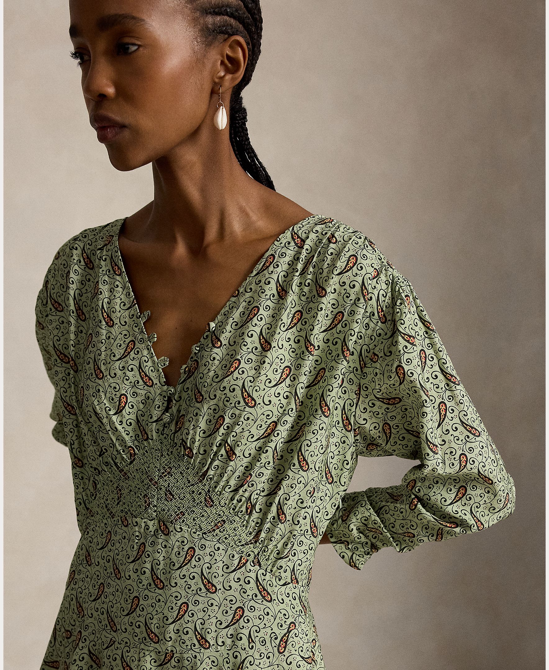 Vestido Midi Fluido com Estampado Paisley Verde maçã-5