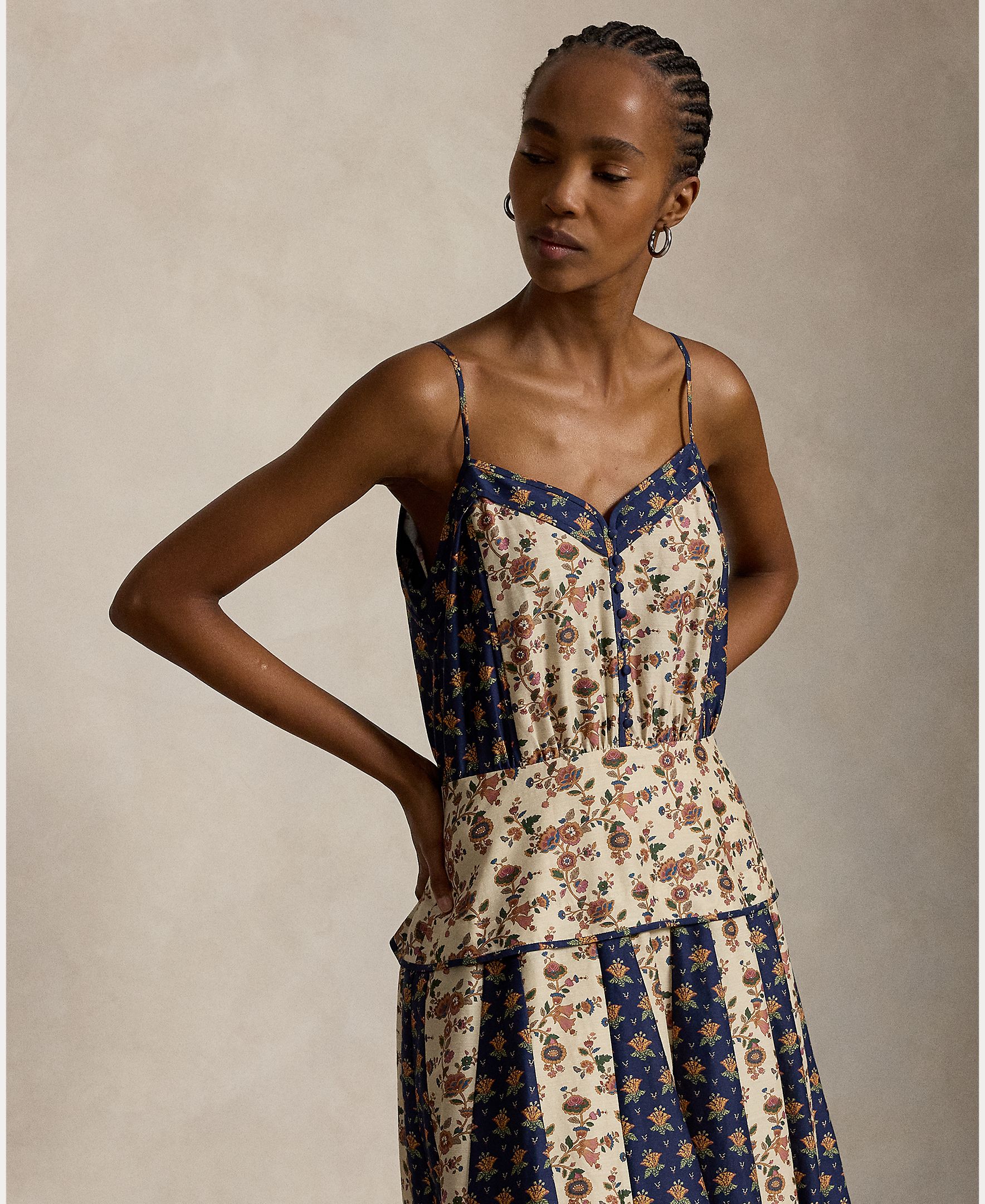 Vestido Midi de Algodão e Seda com Estampado Floral Multicolor-3