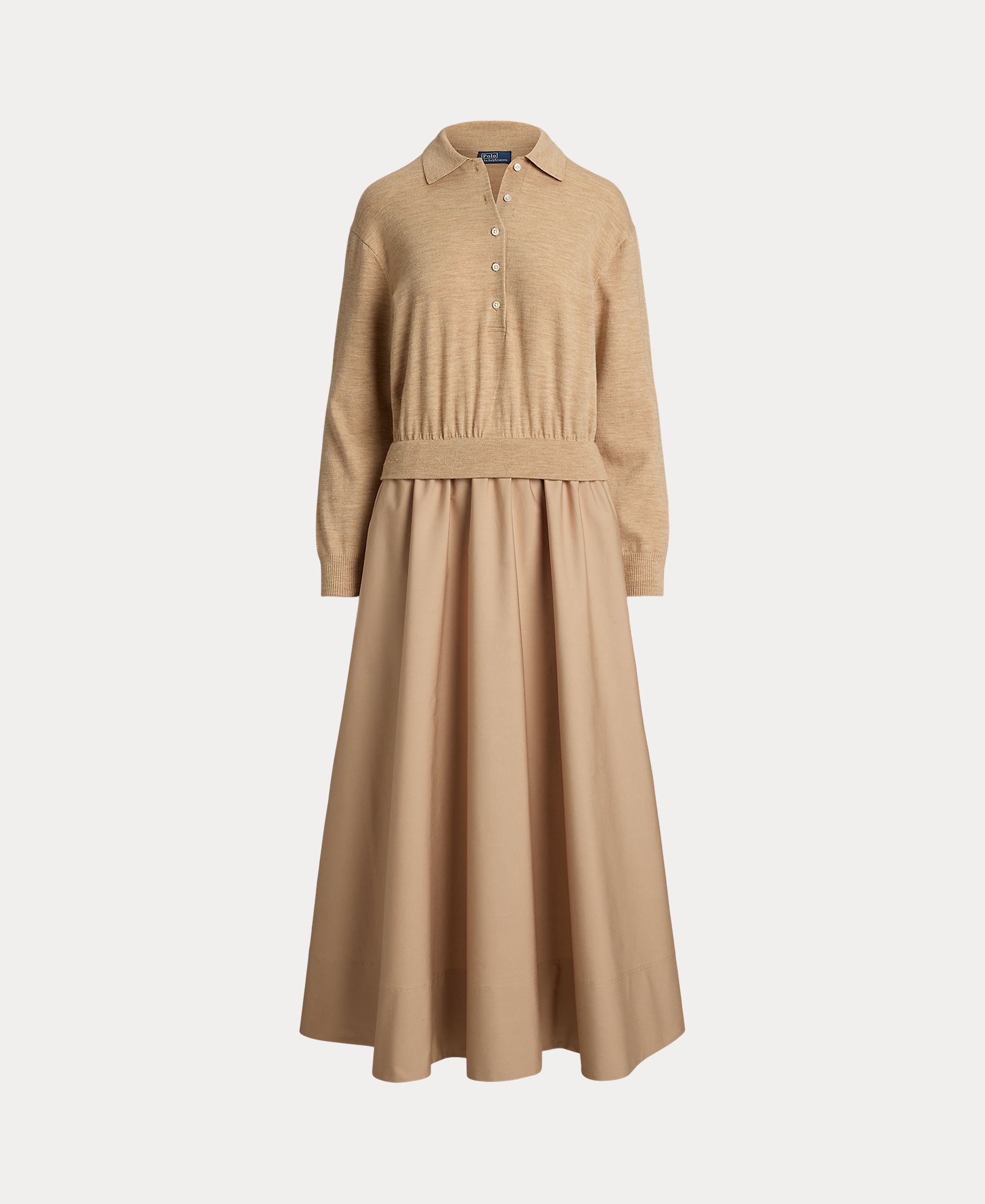 Vestido Comprido de Lã com Colarinho de Polo Bege-7