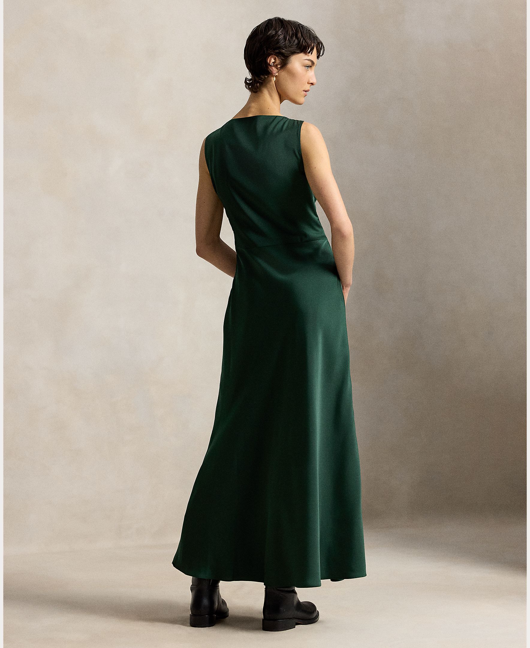 Vestido Midi de Cetim sem Mangas Verde-escuro-2