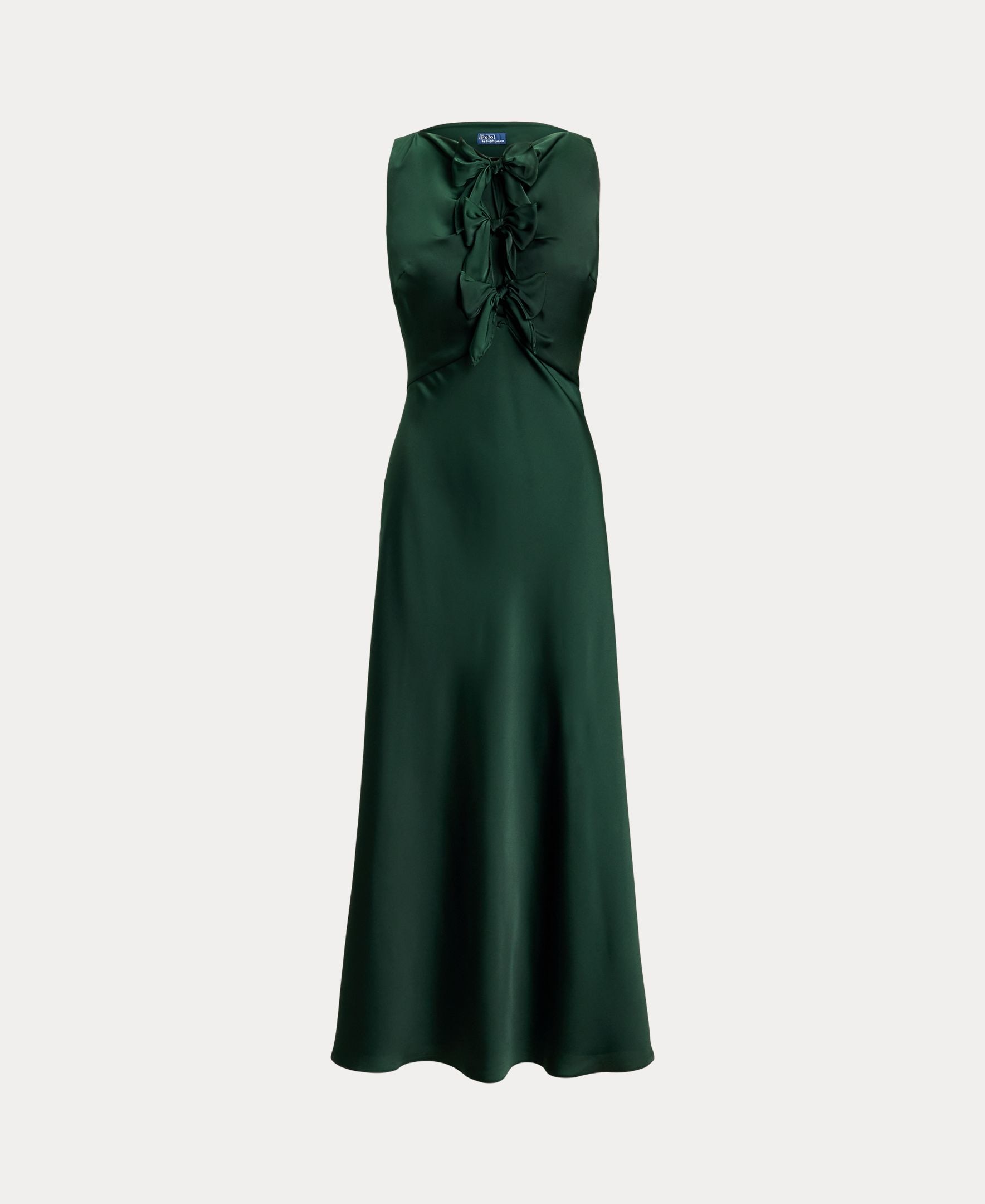 Vestido Midi de Cetim sem Mangas Verde-escuro-5