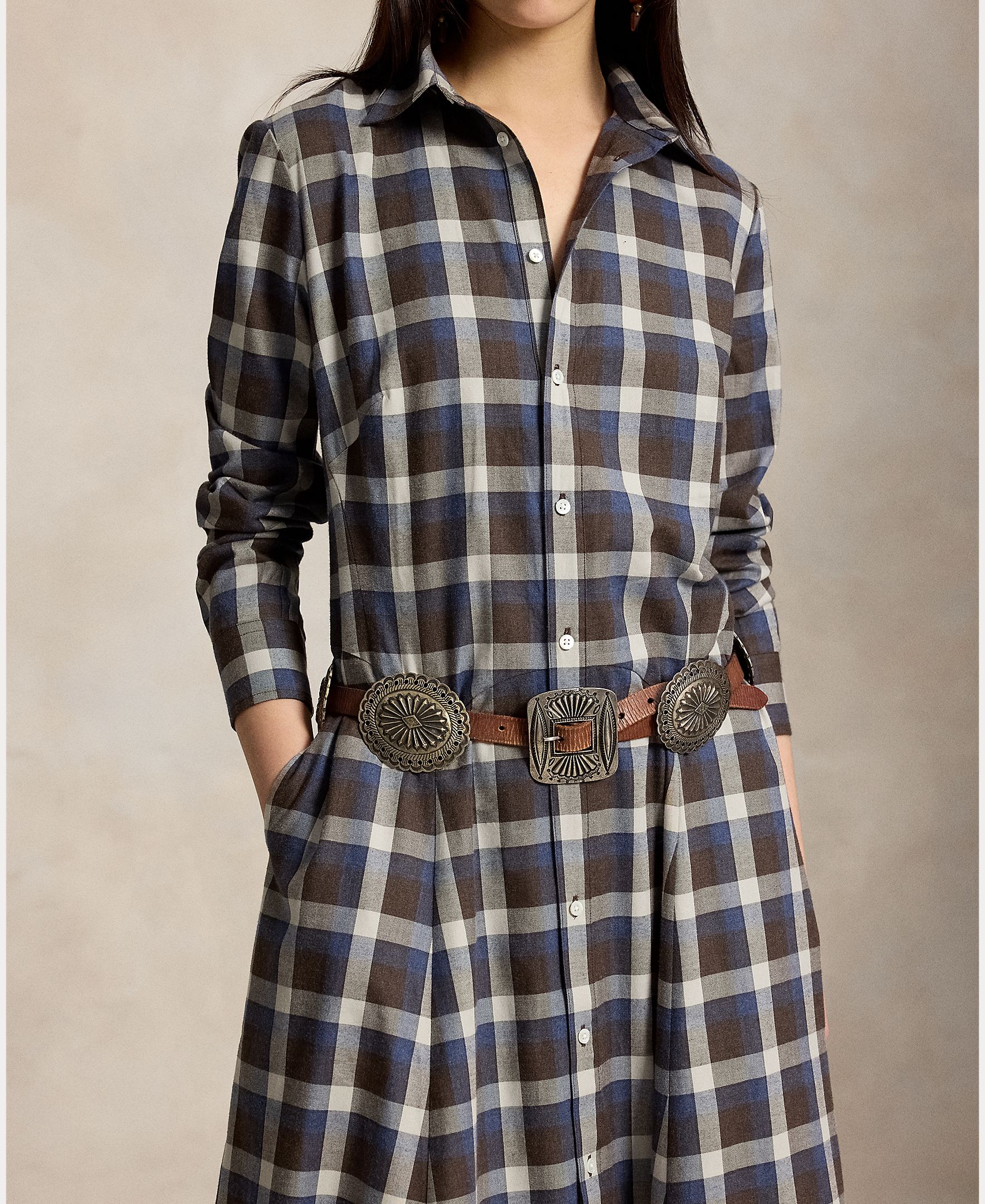 Vestido Camiseiro Midi de Algodão Castanho-5