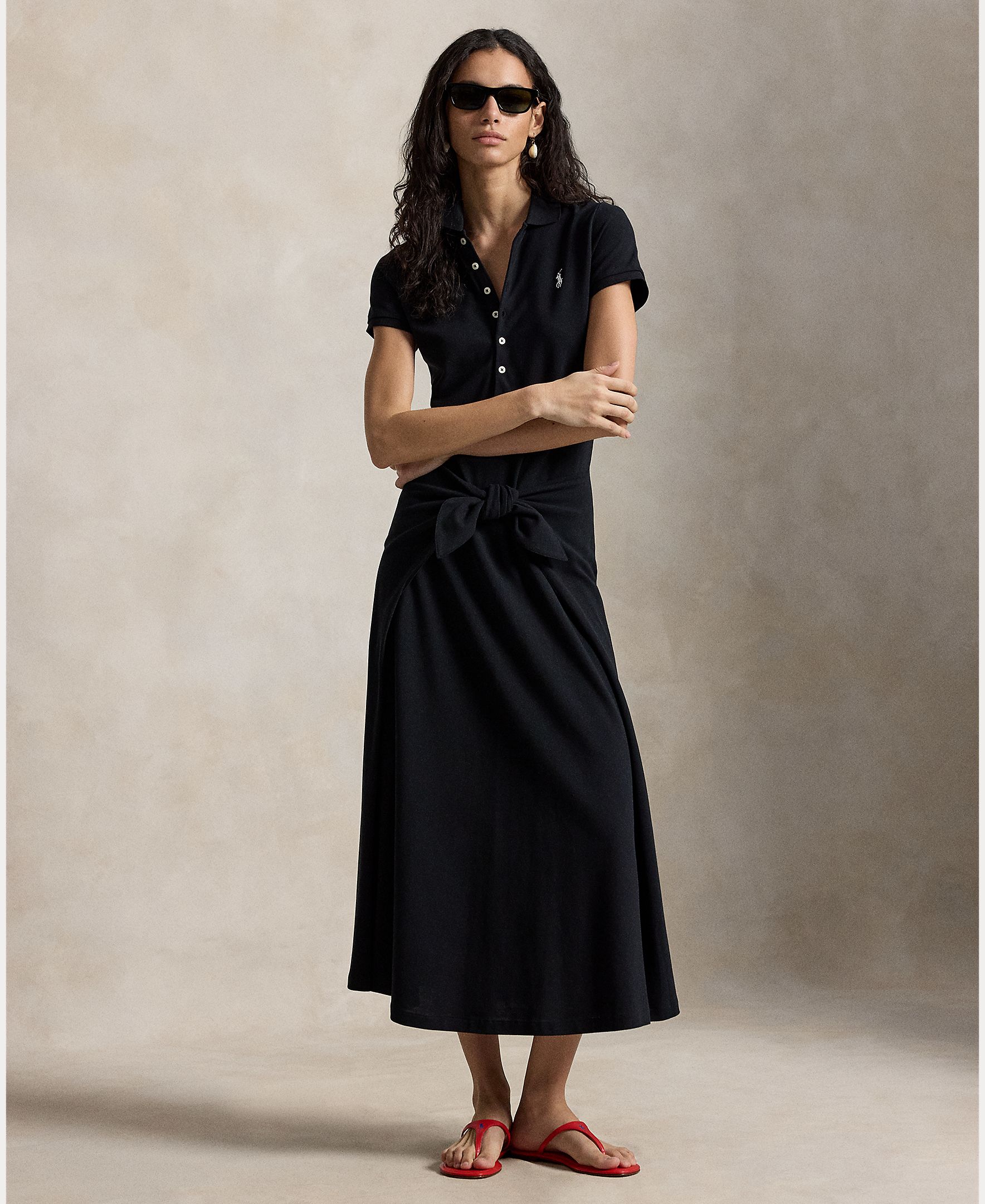 Vestido Midi Tipo Polo Atado Preto-5
