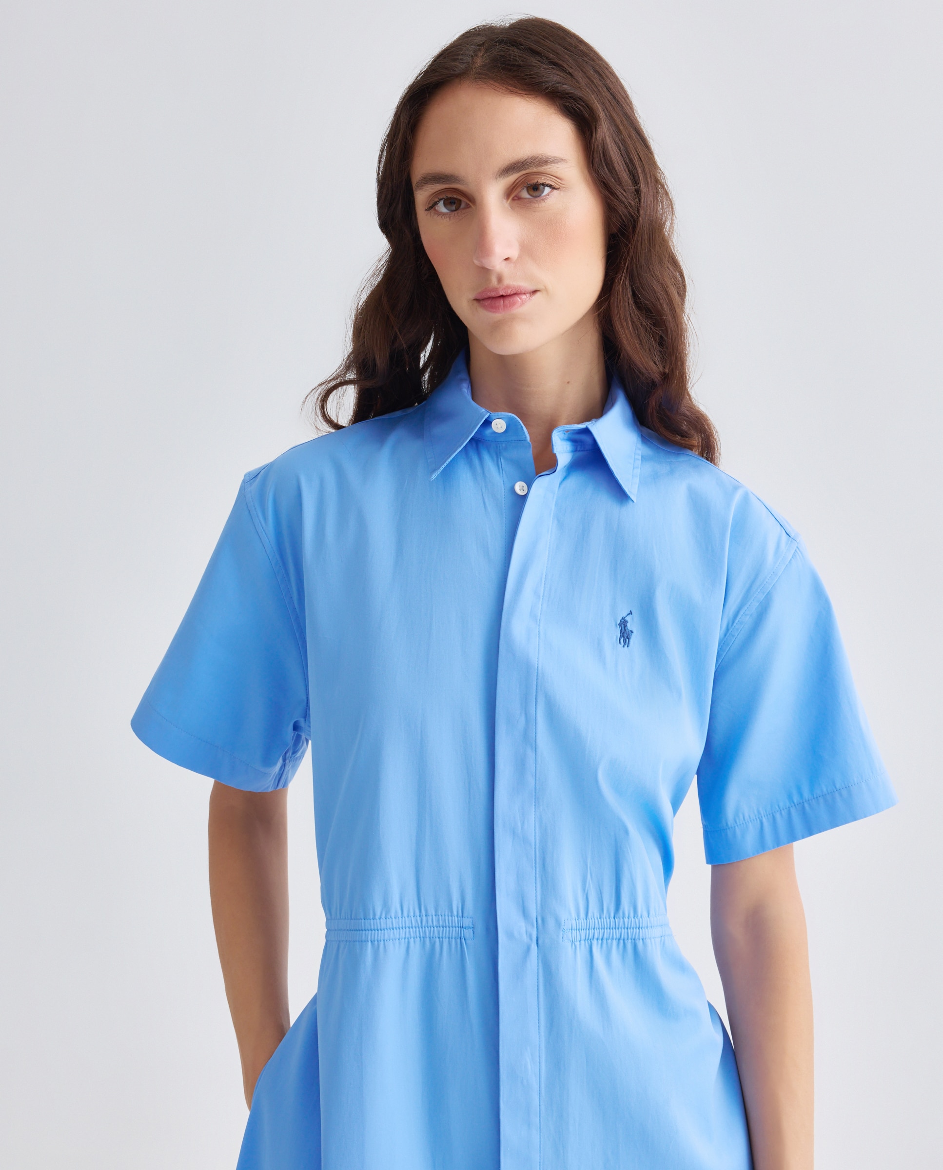 Vestido Camiseiro Comprido em Algodão Azul-índigo-2