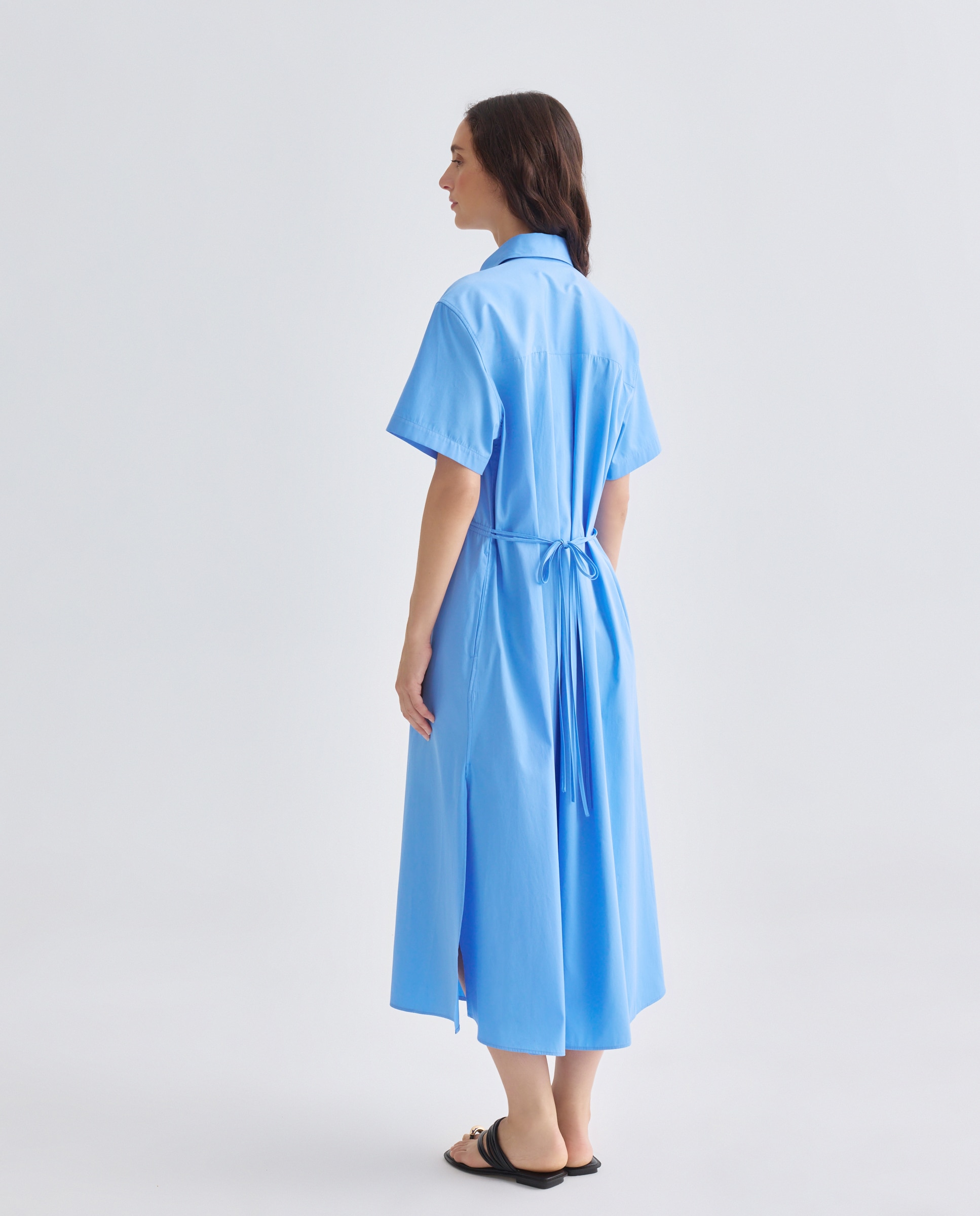 Vestido Camiseiro Comprido em Algodão Azul-índigo-3
