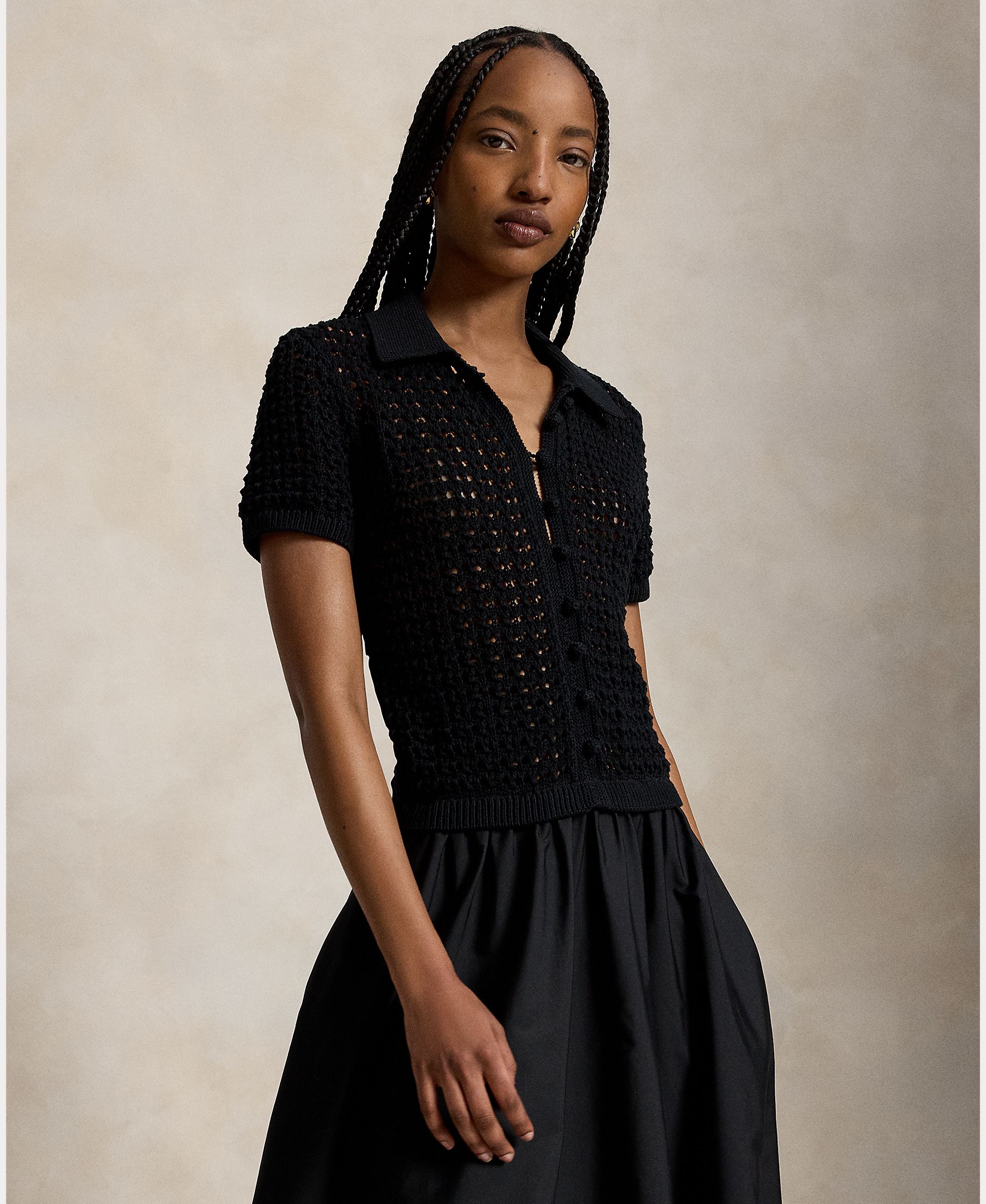 Vestido Comprido de Algodão com Manga Curta Preto-2