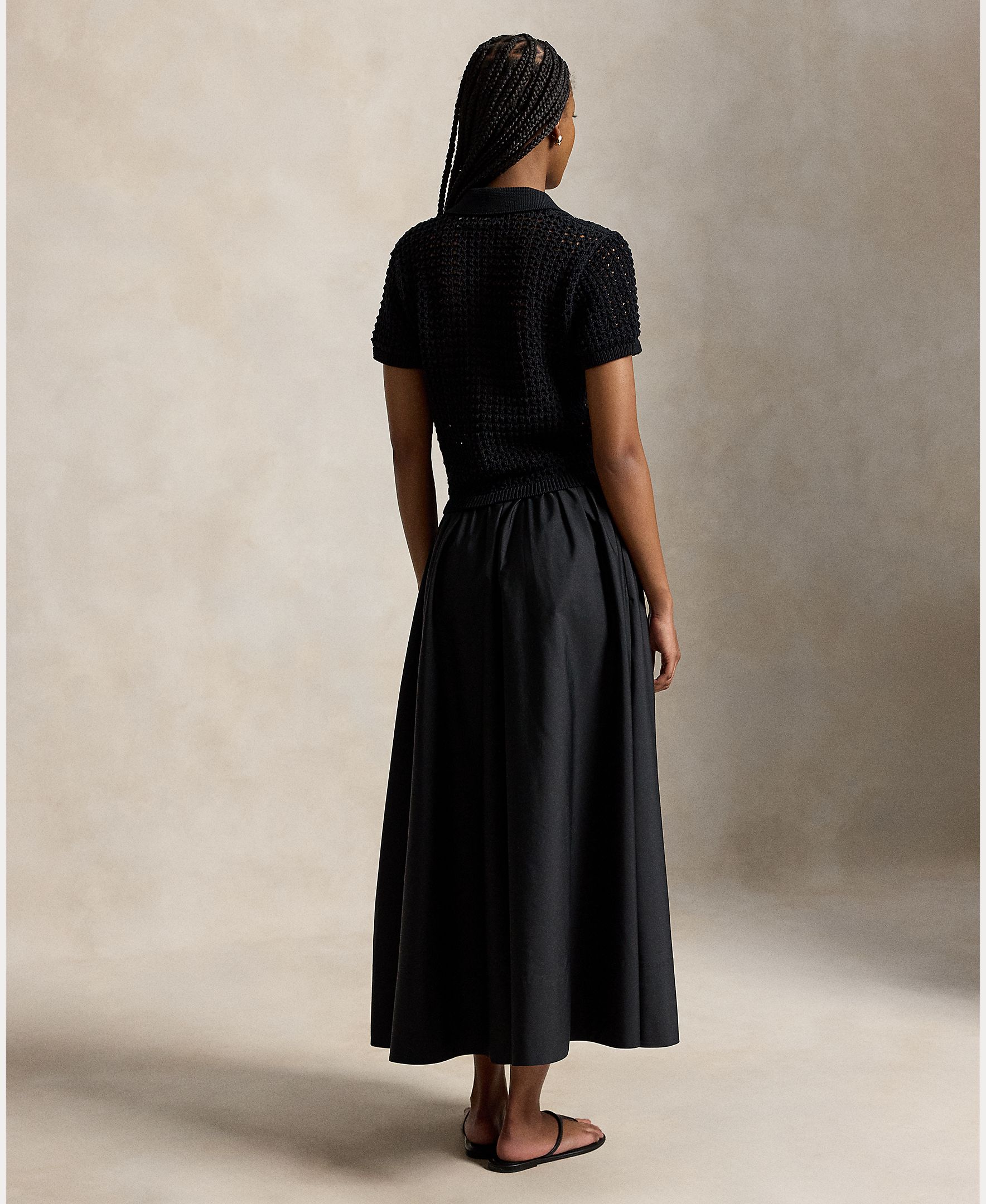 Vestido Comprido de Algodão com Manga Curta Preto-3