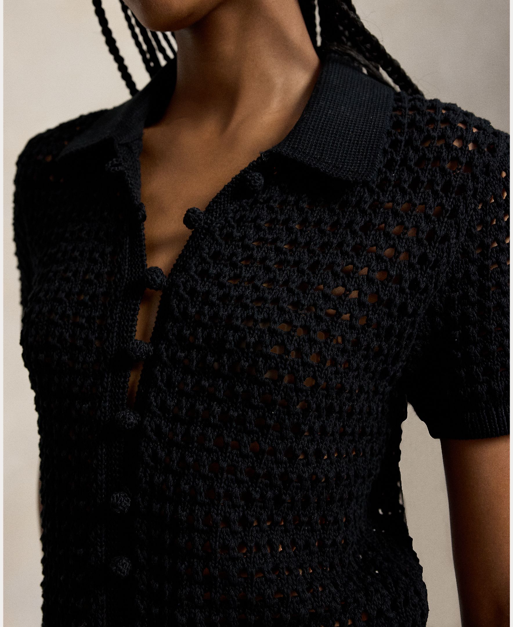 Vestido Comprido de Algodão com Manga Curta Preto-4