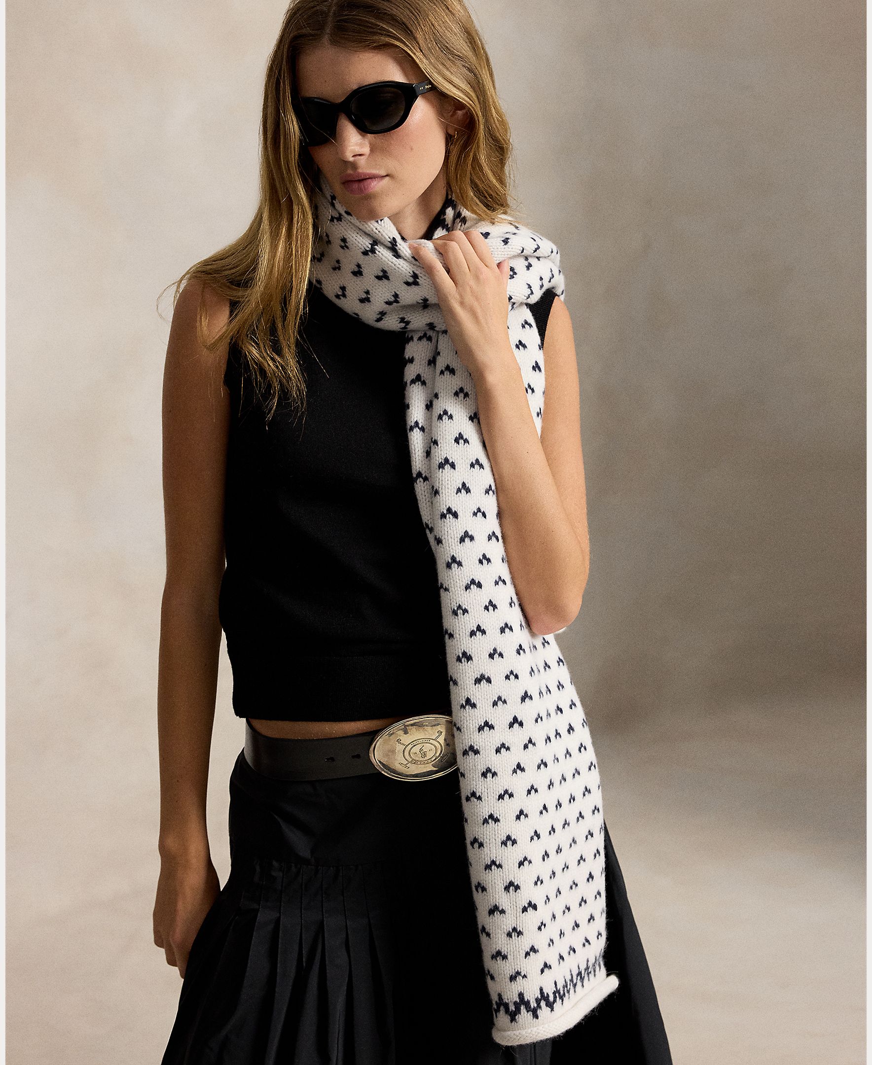 Cachecol de Lã Estampada Creme-4