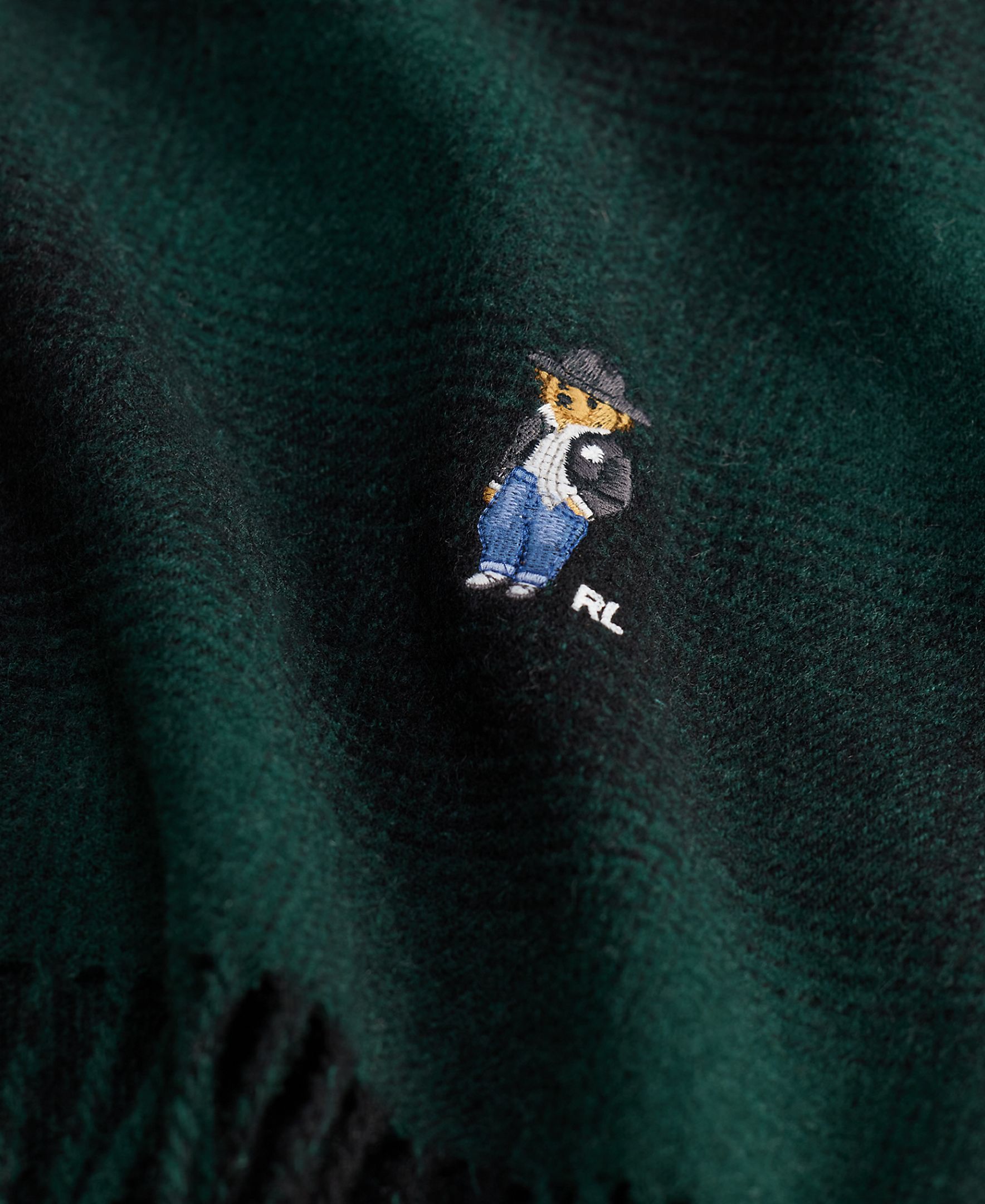 Cachecol com Polo Bear e em Lã Verde-escuro-3