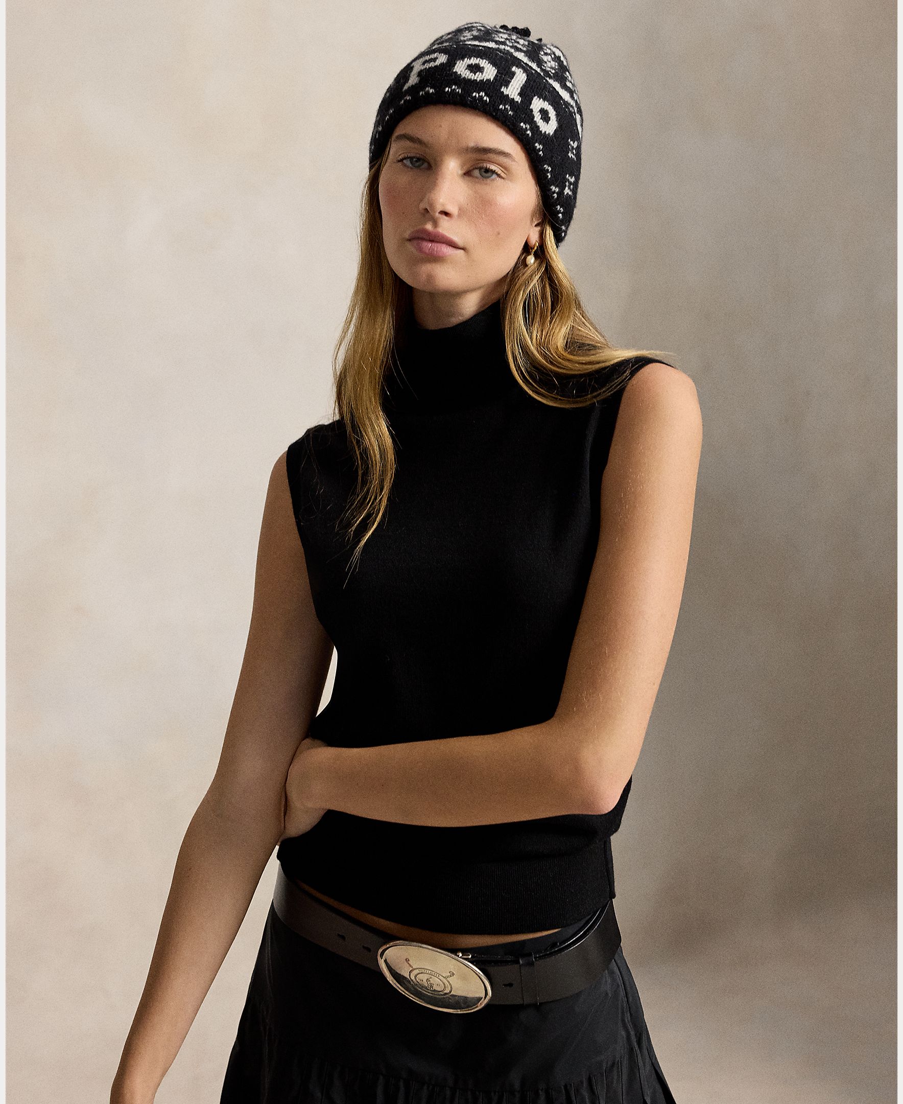 Gorro de Lã com Estampado Preto-3