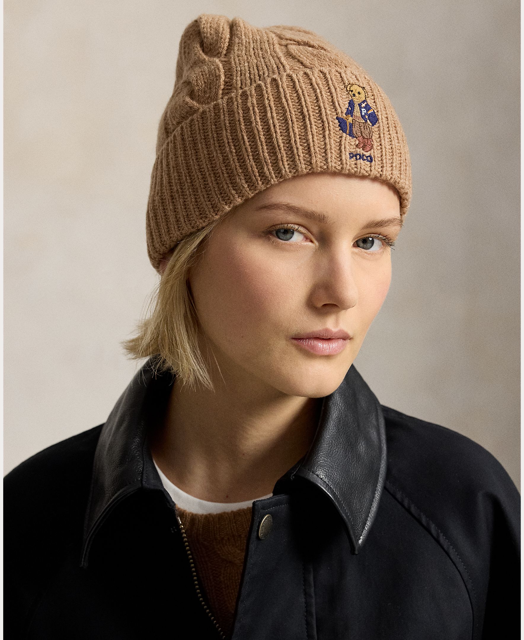 Gorro com Polo Bear e em Lã Castanho-claro-3