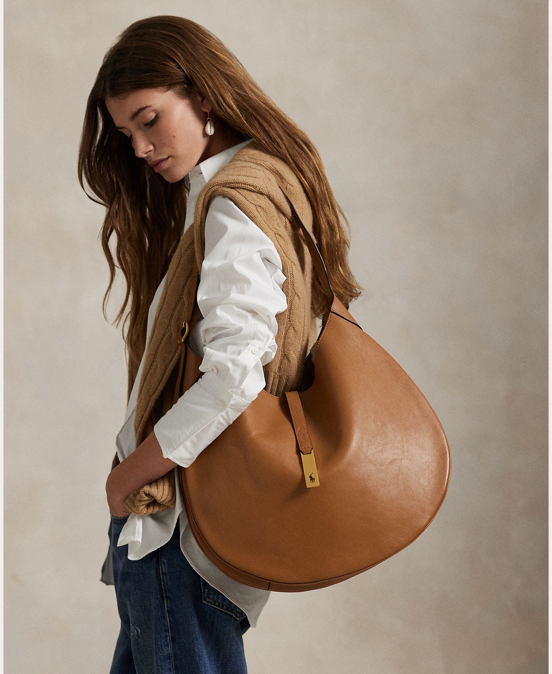 Mala Shoulder Polo ID em Pele Castanho-8