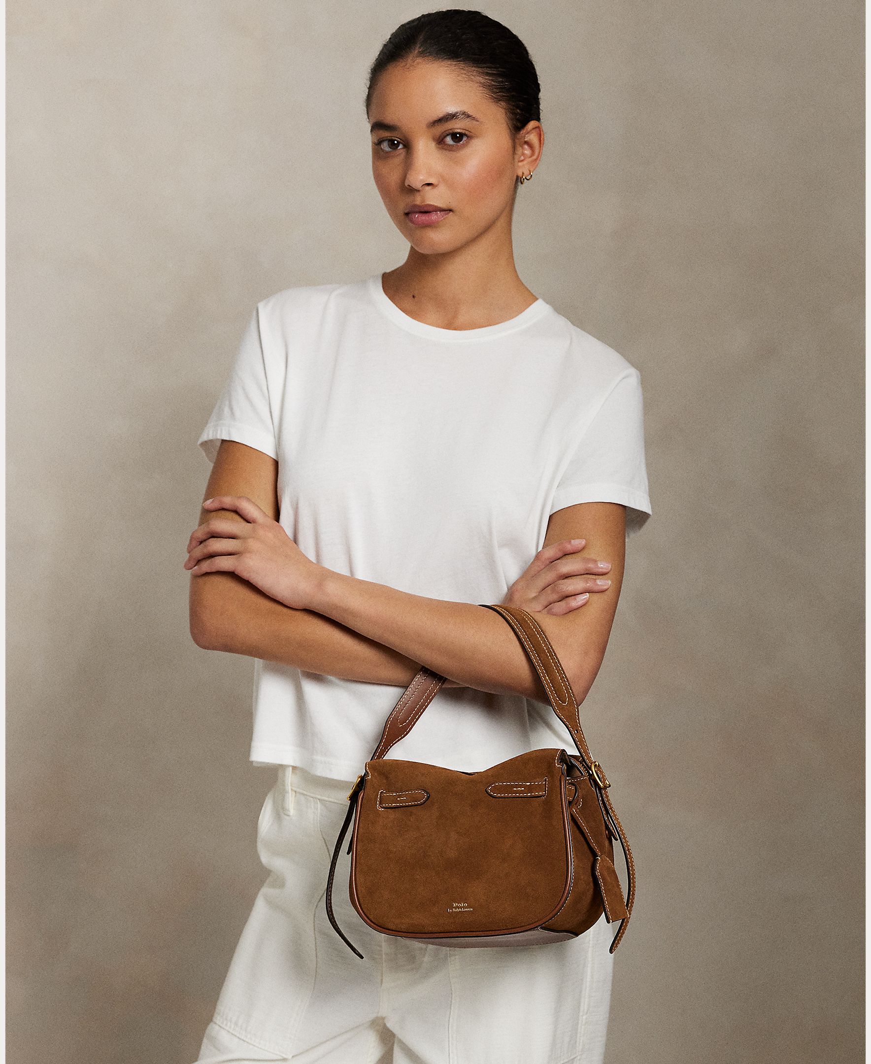 Mala de Mão Satchel Mini em Camurça Castanho-7