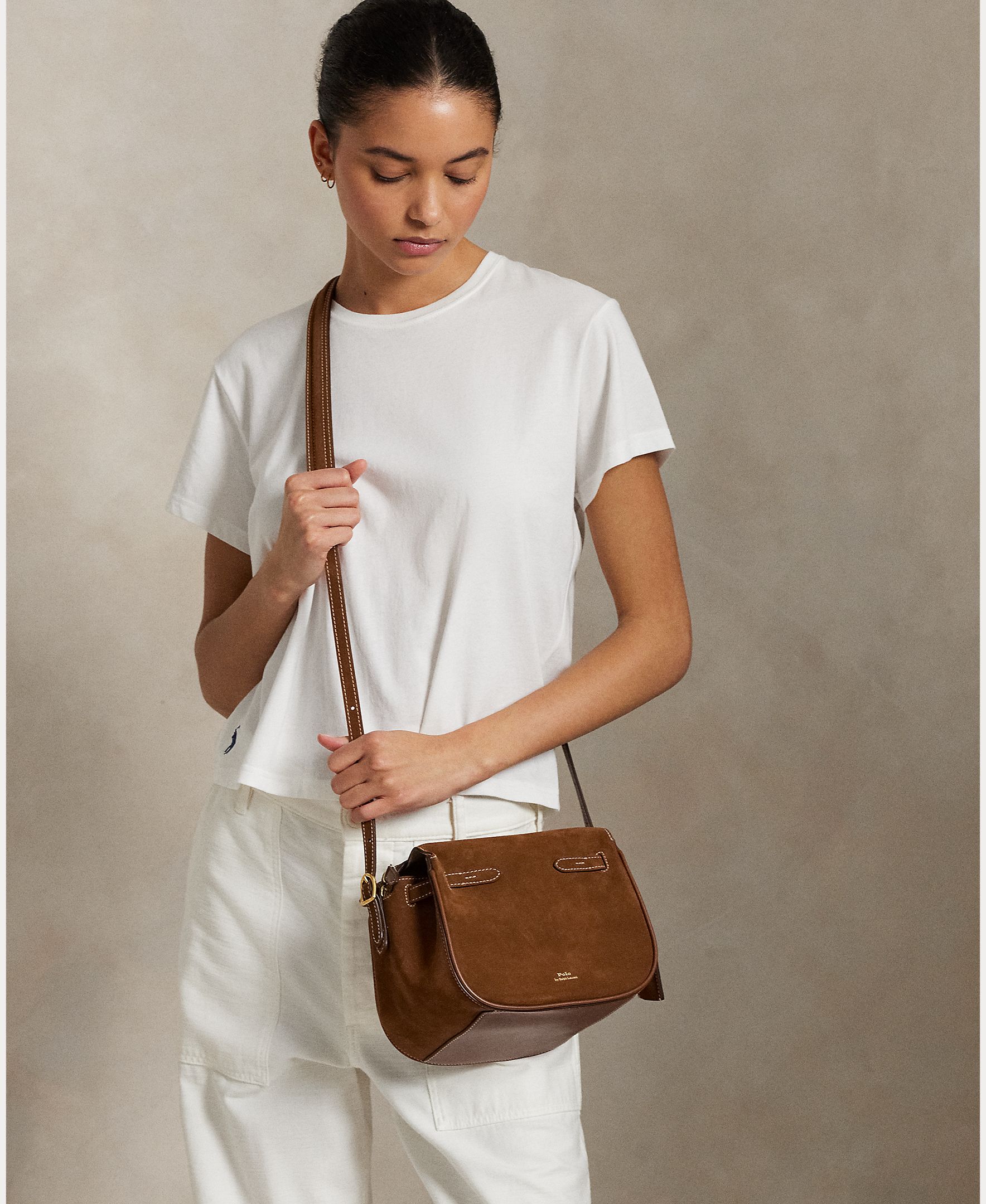 Mala de Mão Satchel Mini em Camurça Castanho-8