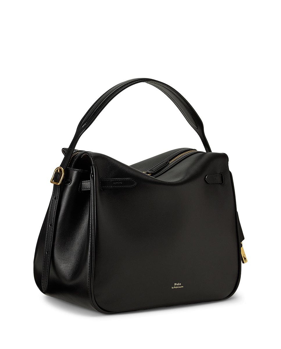 Mala de Ombro Satchel Polo ID em Pele Preto-3