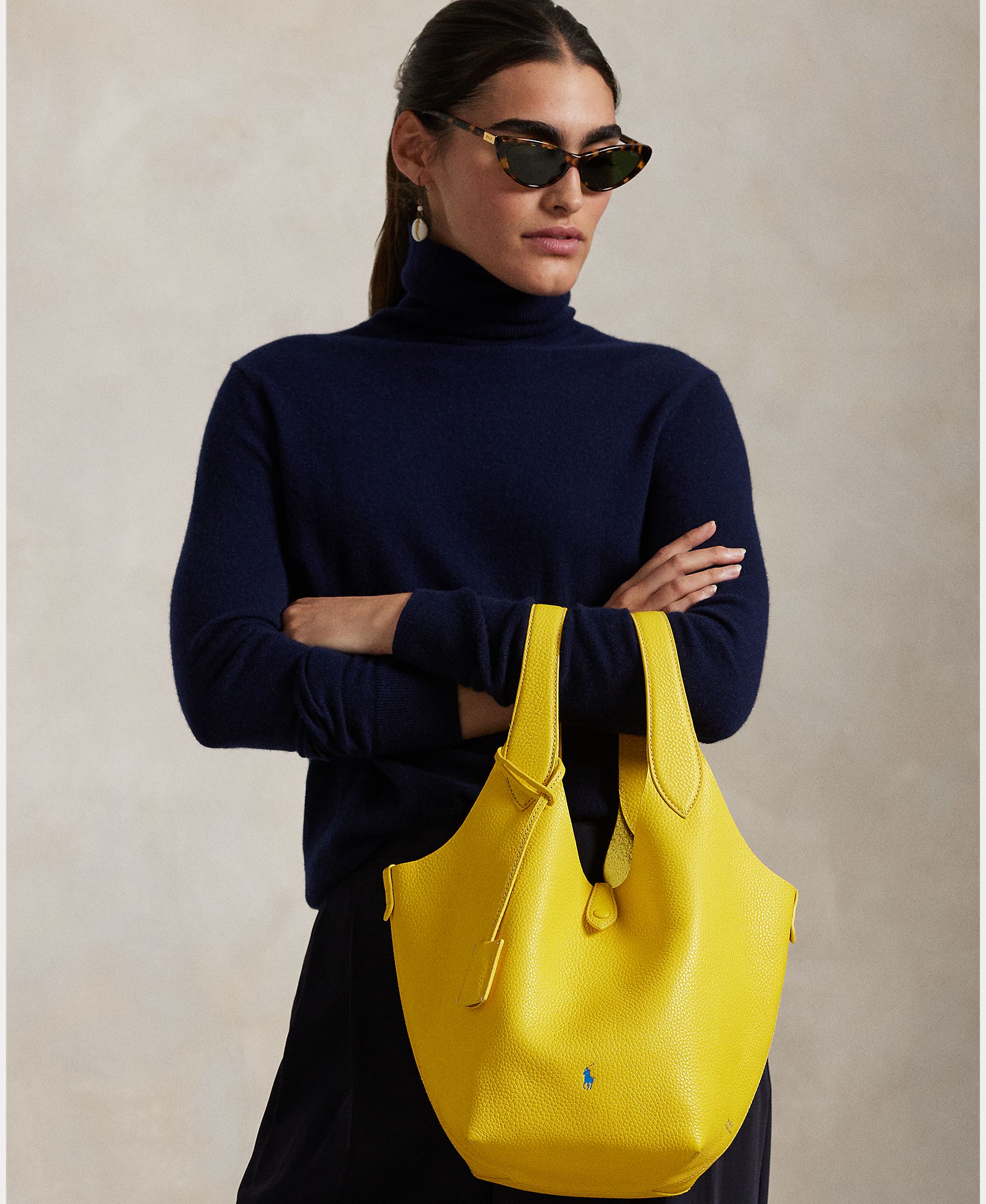 Mala de Ombro Tipo Tote Polo Play em Pele Amarelo-7