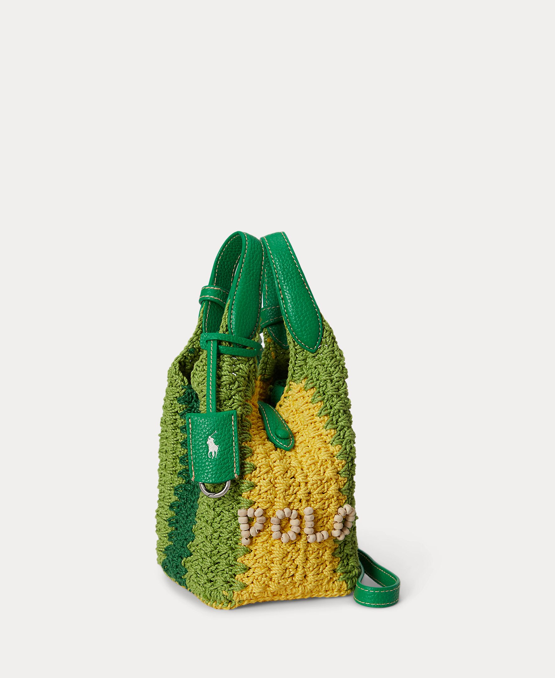 Mala a Tiracolo Polo Play em Crochet e Pele Verde-2