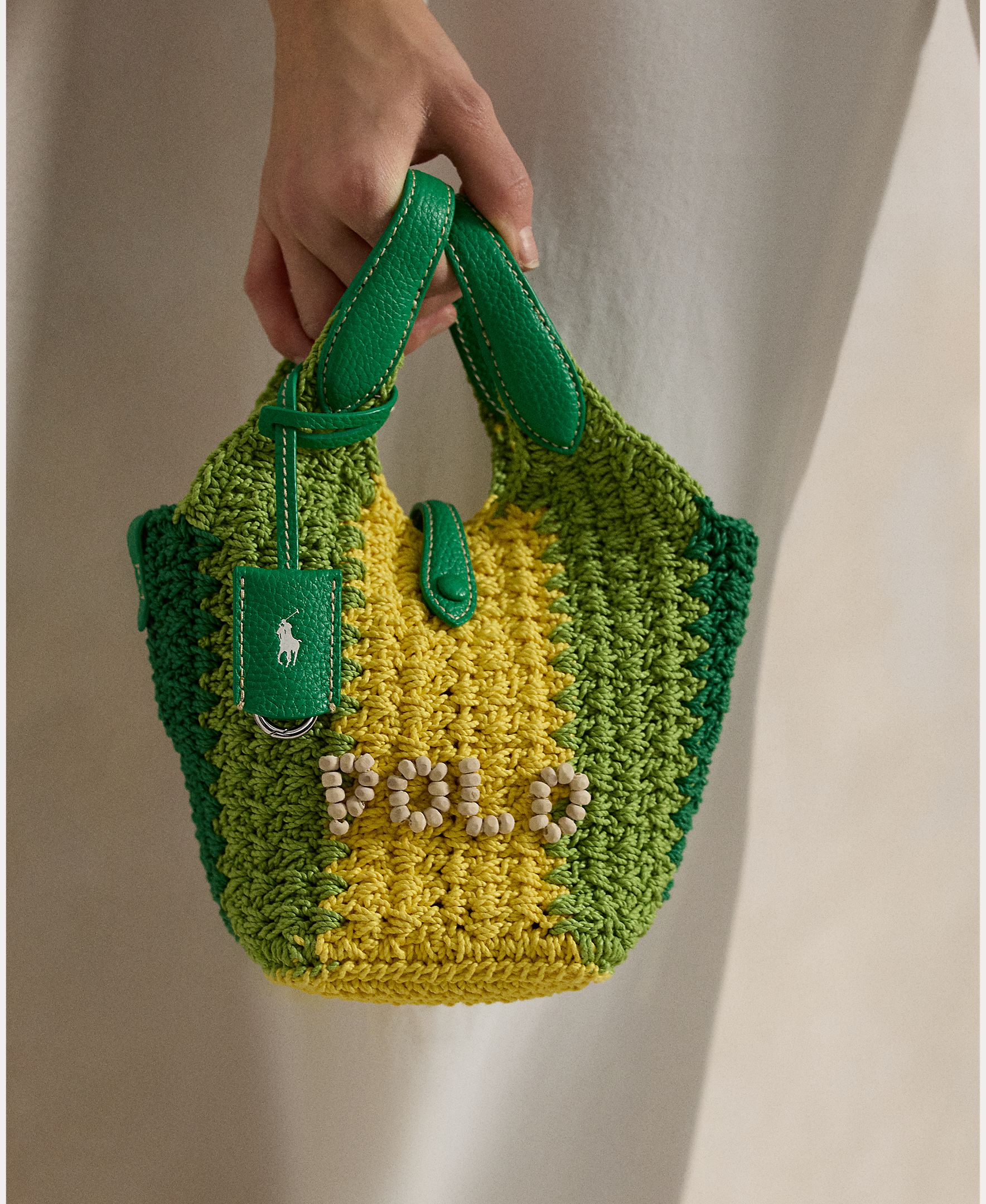 Mala a Tiracolo Polo Play em Crochet e Pele Verde-6