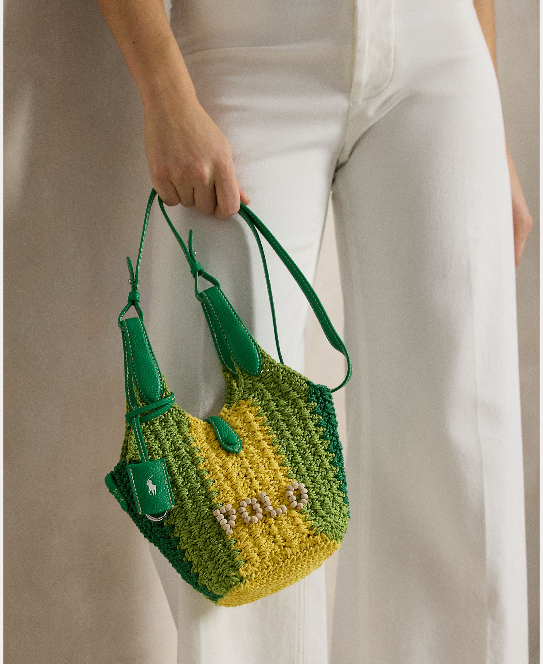 Mala a Tiracolo Polo Play em Crochet e Pele Verde-7