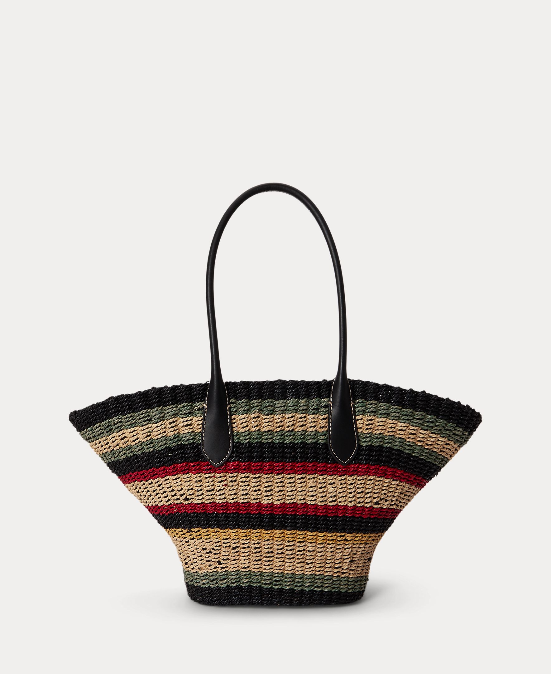 Mala de Ombro Tipo Tote de Ráfia com Alça em Pele Multicolor-3
