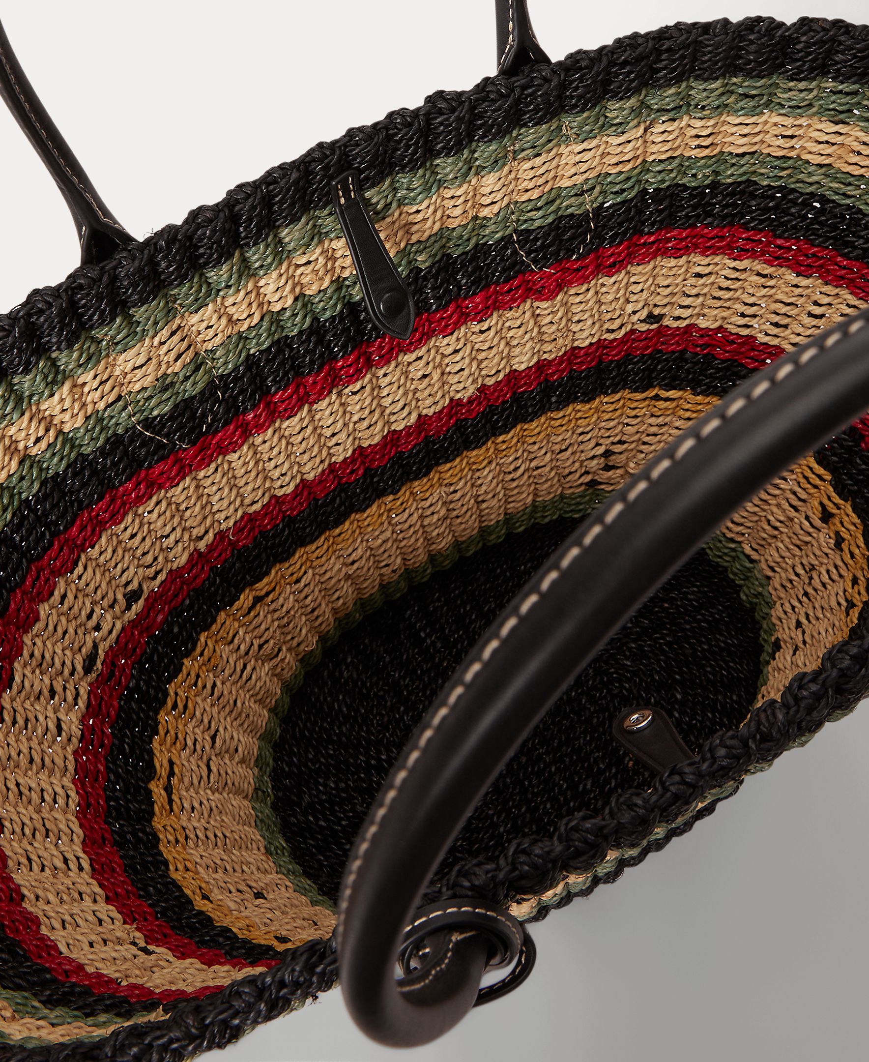 Mala de Ombro Tipo Tote de Ráfia com Alça em Pele Multicolor-4