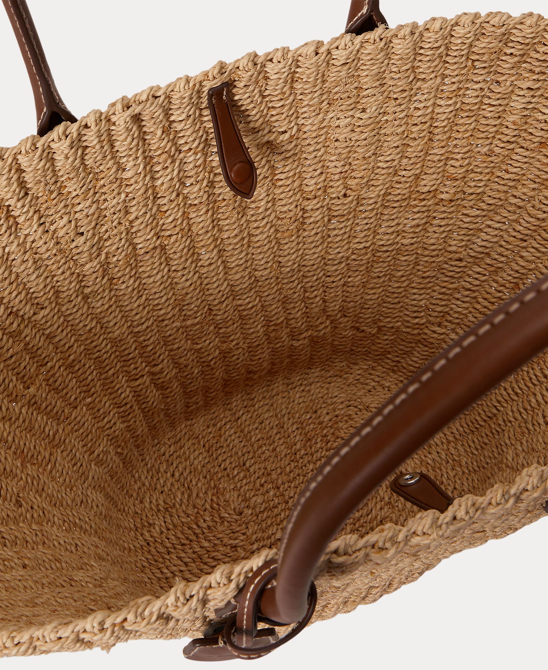 Mala de Ombro Tipo Tote de Ráfia com Alça em Pele Natural-4