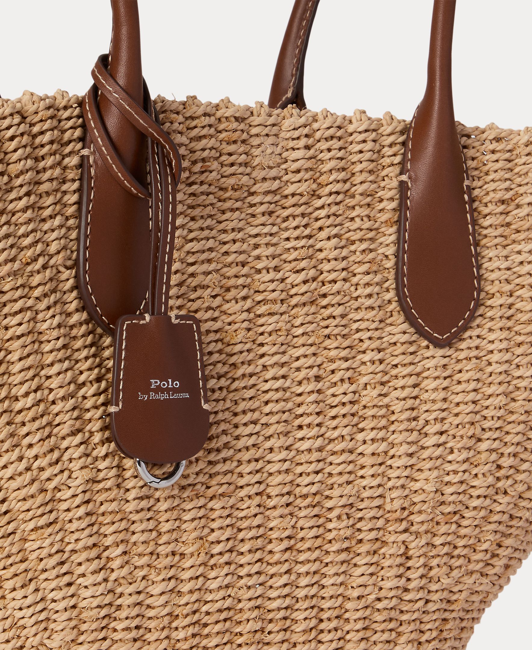 Mala de Ombro Tipo Tote de Ráfia com Alça em Pele Natural-5
