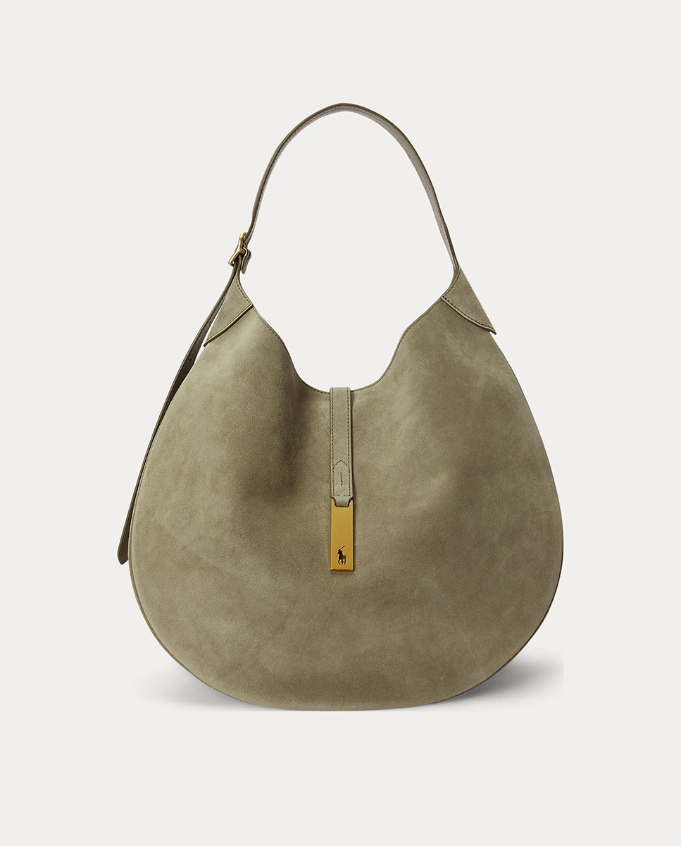 Bolso de hombro Polo ID de ante mediano - Polo Ralph Lauren - Verde mate Verde mate-1