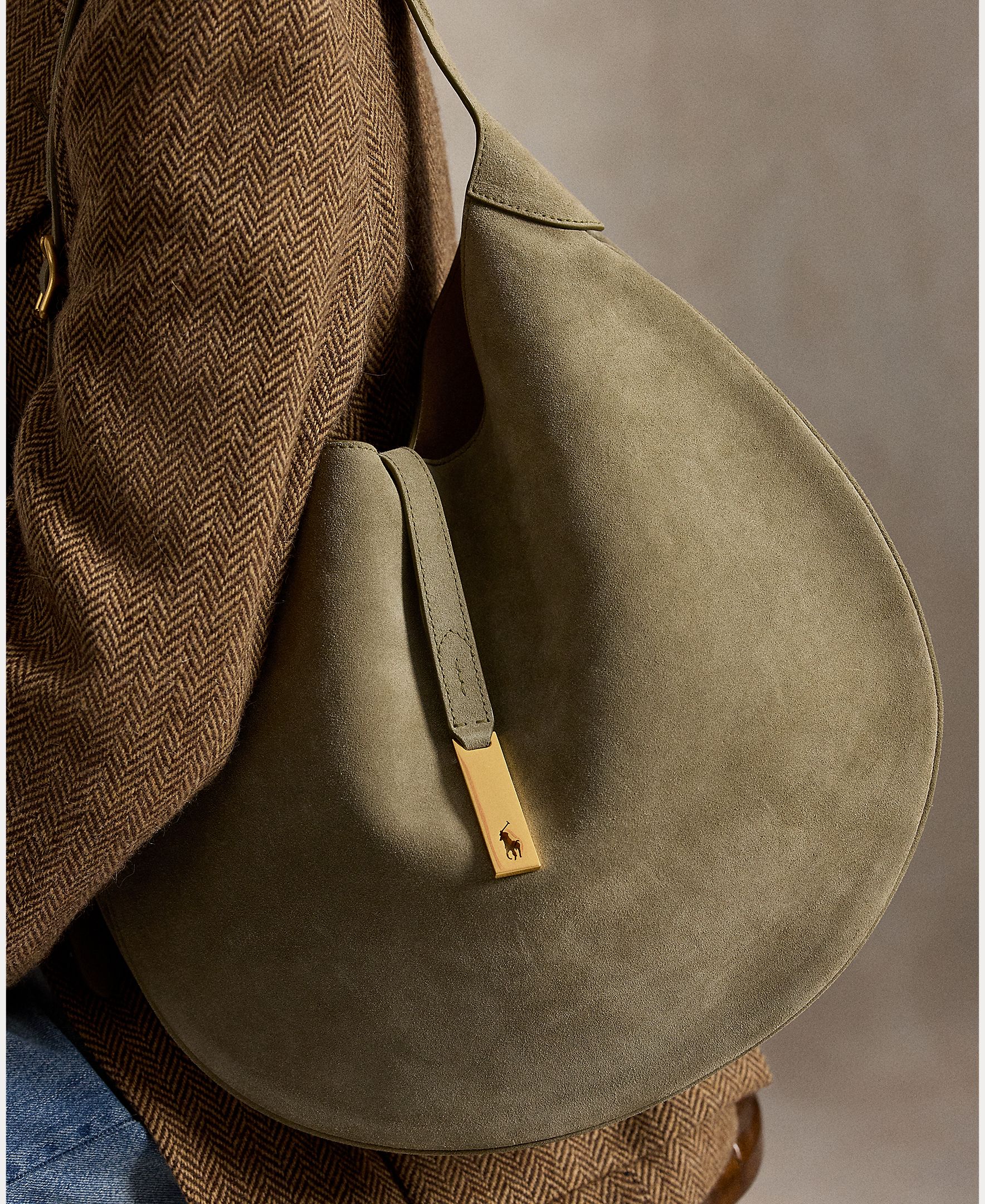 Bolso de hombro Polo ID de ante mediano - Polo Ralph Lauren - Verde mate Verde mate-8