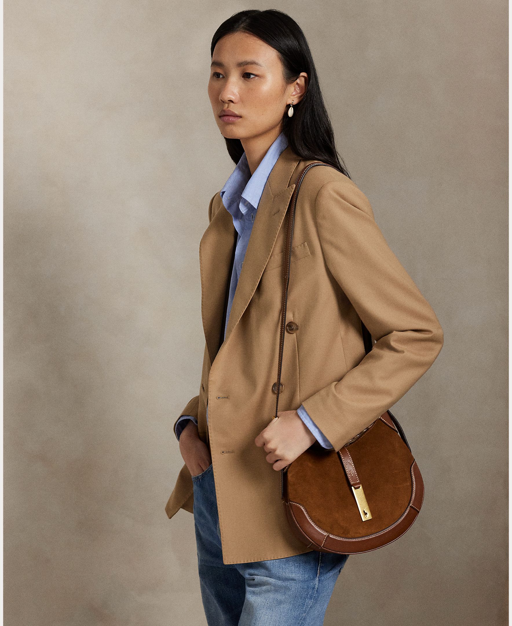 Bolso de hombro Polo ID de ante pequeño - Polo Ralph Lauren - Marrón Marrón-8