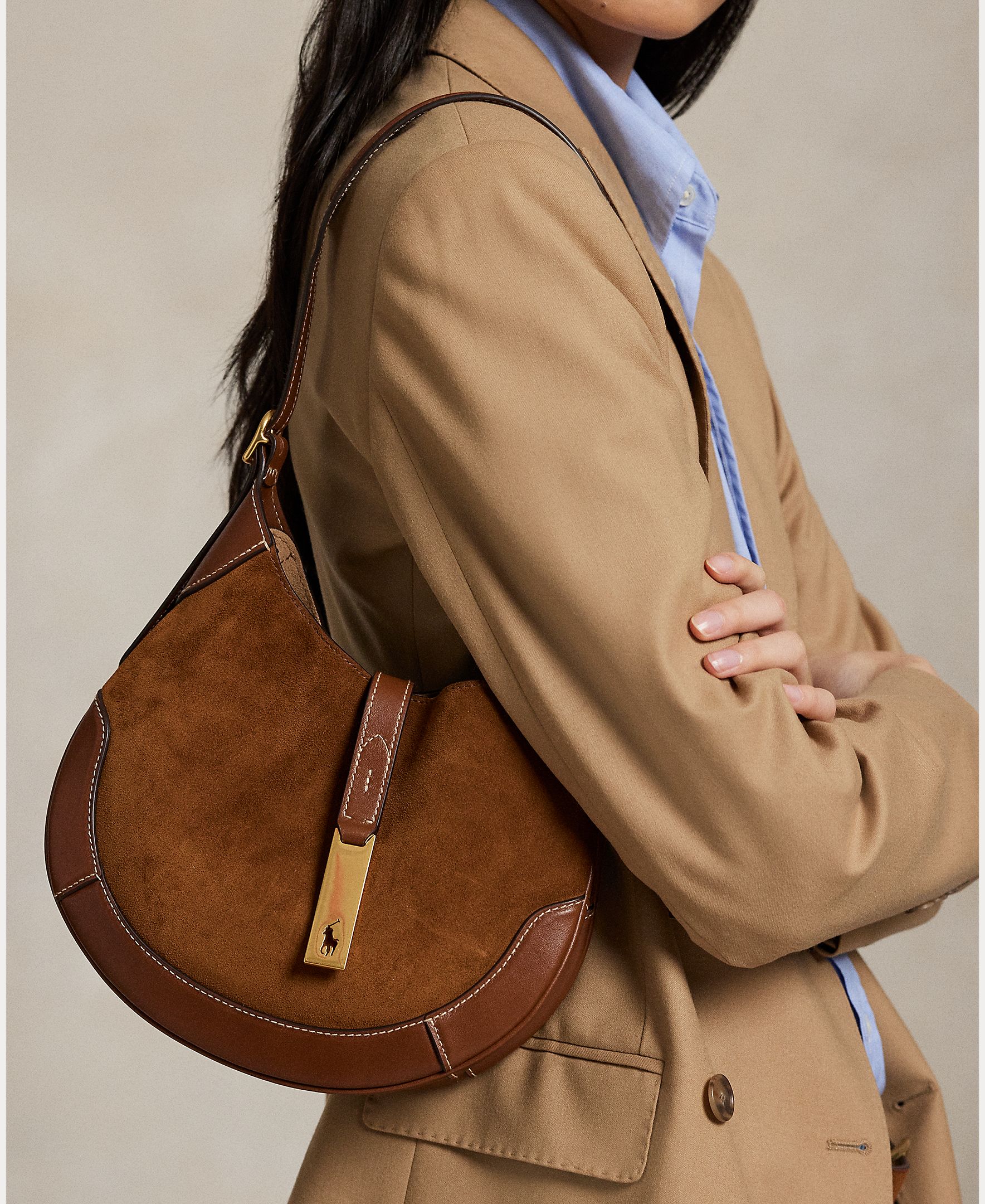 Bolso de hombro Polo ID de ante pequeño - Polo Ralph Lauren - Marrón Marrón-9