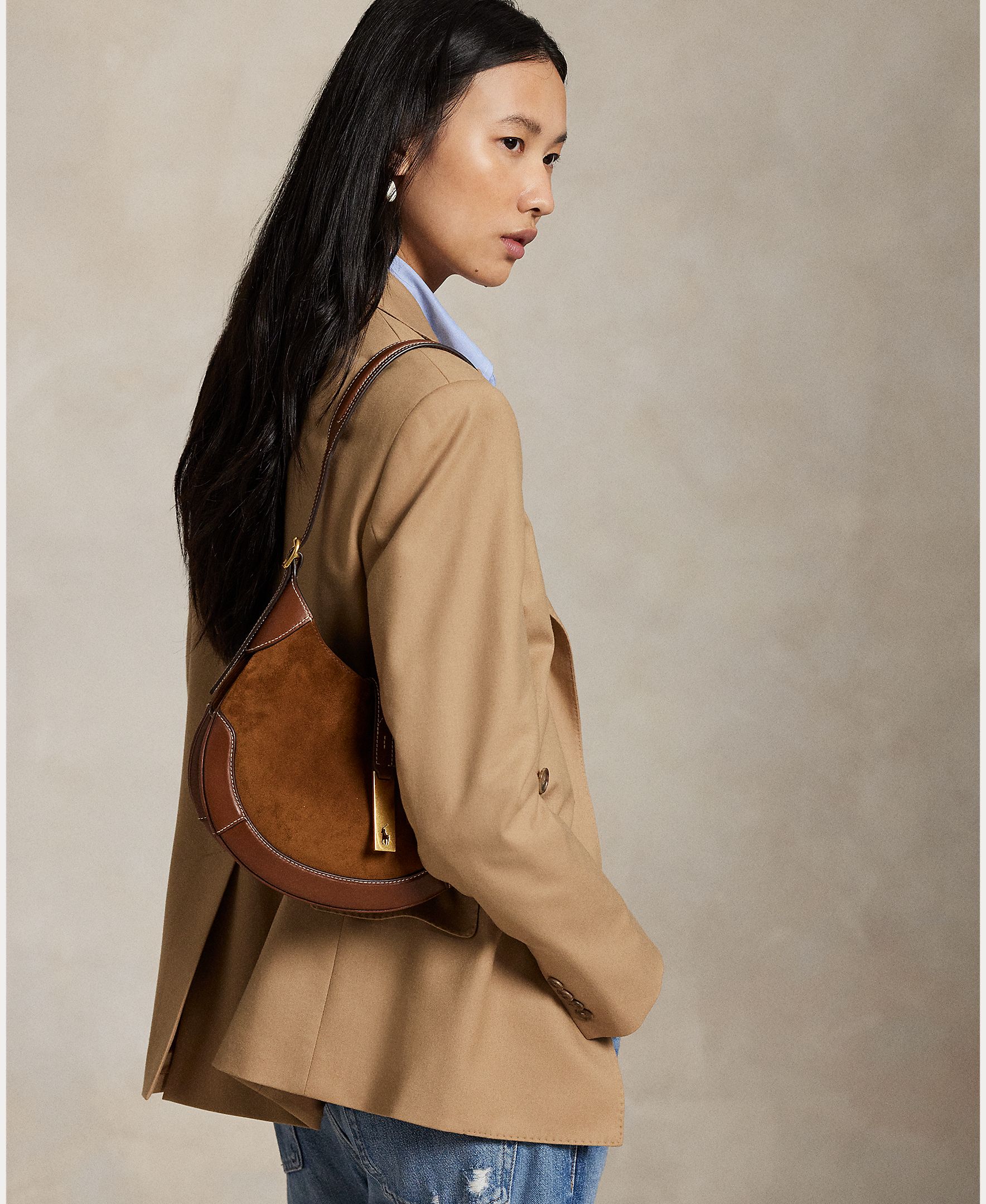 Bolso de hombro Polo ID de ante pequeño - Polo Ralph Lauren - Marrón Marrón-10