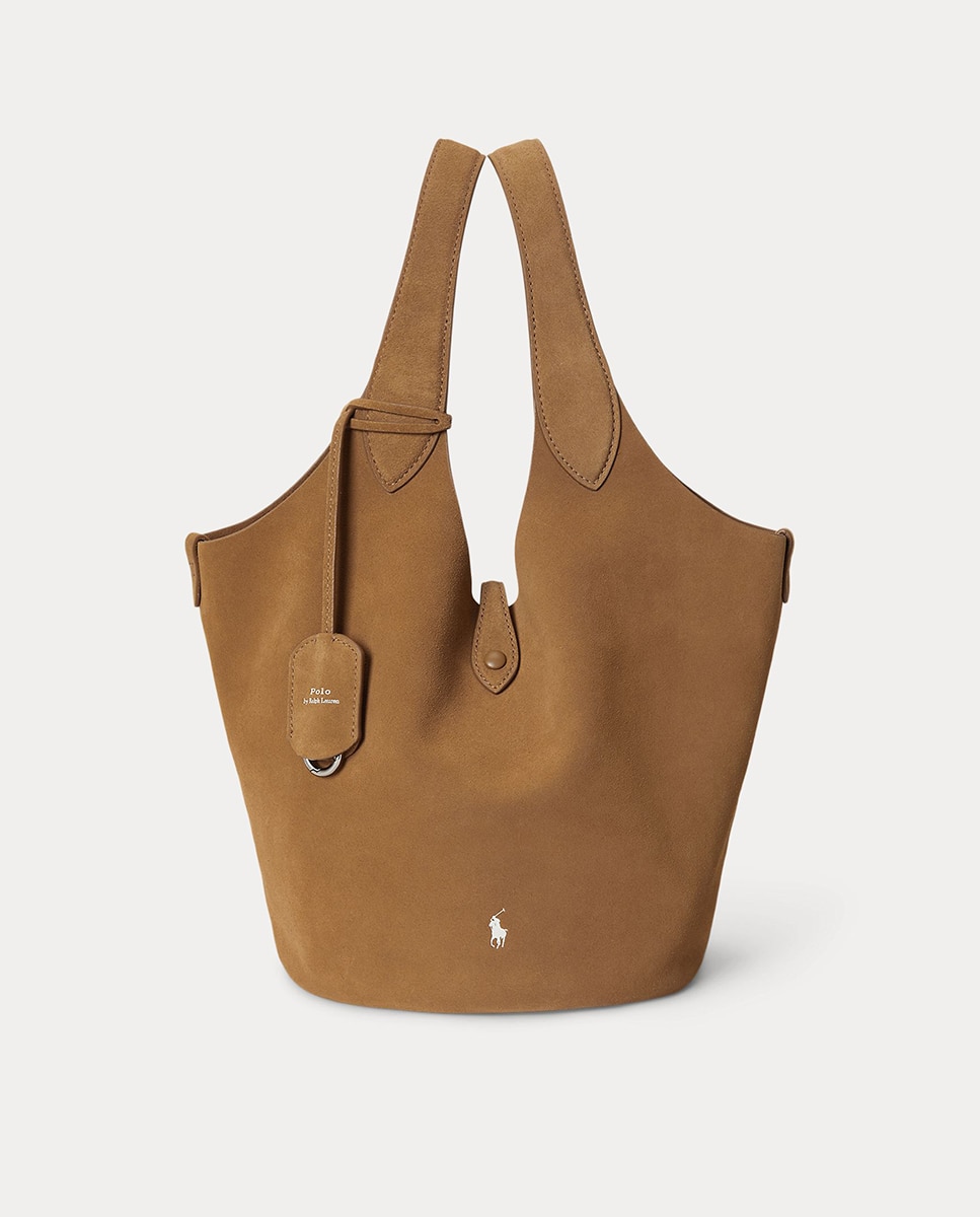 Bolso de hombro tote Polo Play de ante mediano - Polo Ralph Lauren - Camel Camel-1