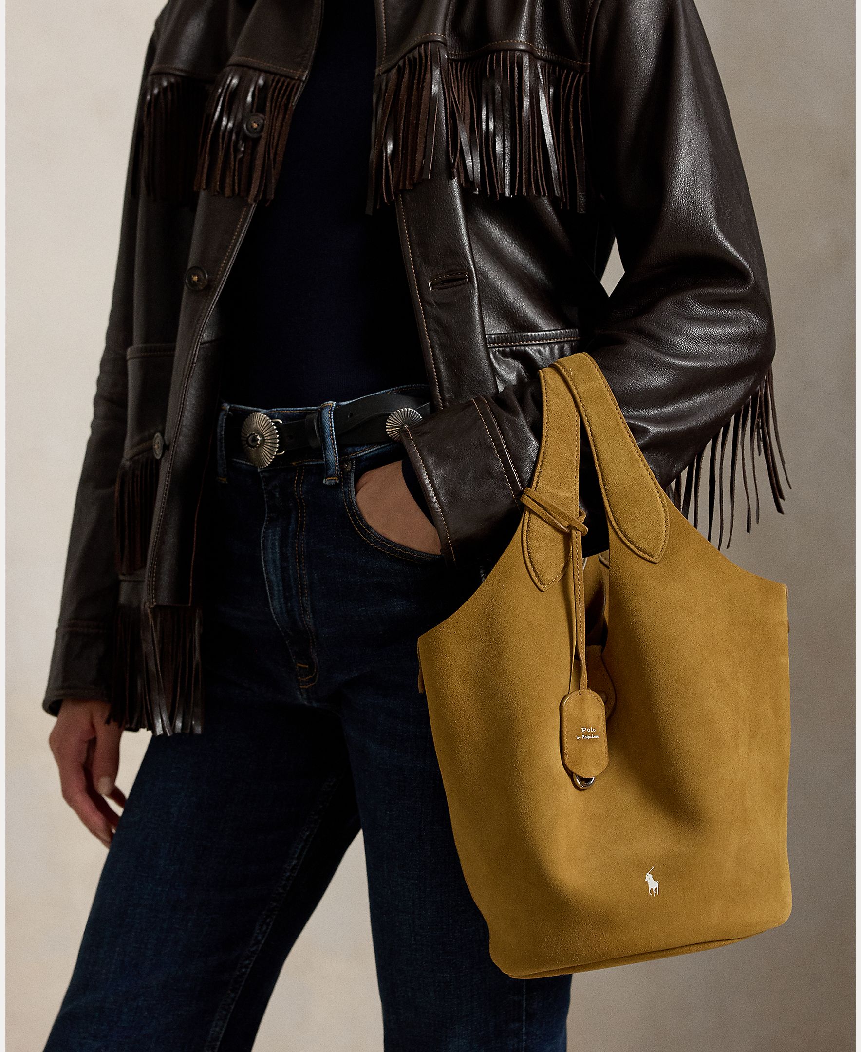 Bolso de hombro tote Polo Play de ante mediano - Polo Ralph Lauren - Camel Camel-6