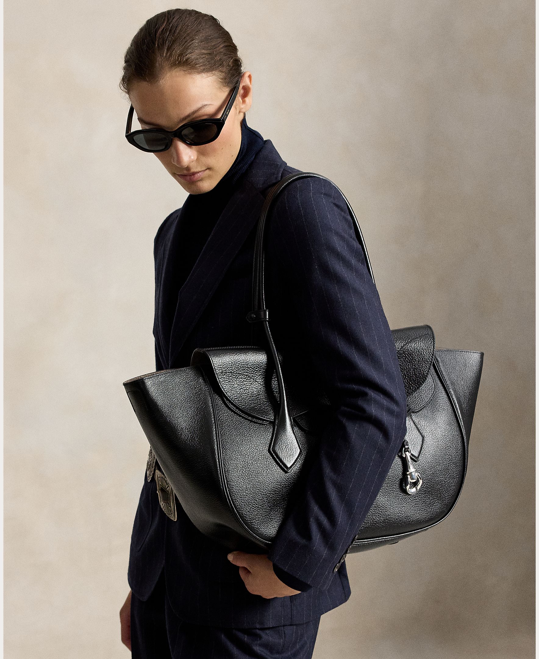 Imagen 2 de Bolso de hombro Blaze de piel grande - Polo Ralph Lauren - Negro Negro