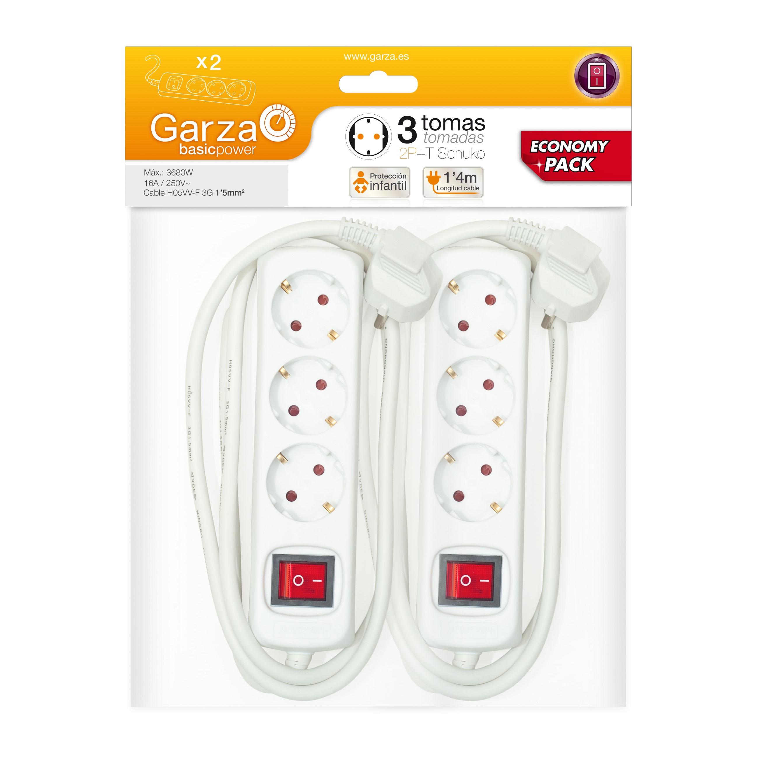 Bloco de 3 Tomadas Shucko (2 unidades) Branco-1