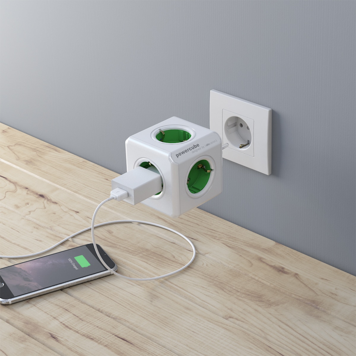 Regleta eléctrica cubo 5 tomas schuko Blanco / Verde-2