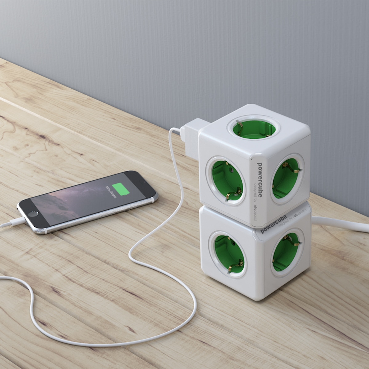 Regleta eléctrica cubo 5 tomas schuko Blanco / Verde-4
