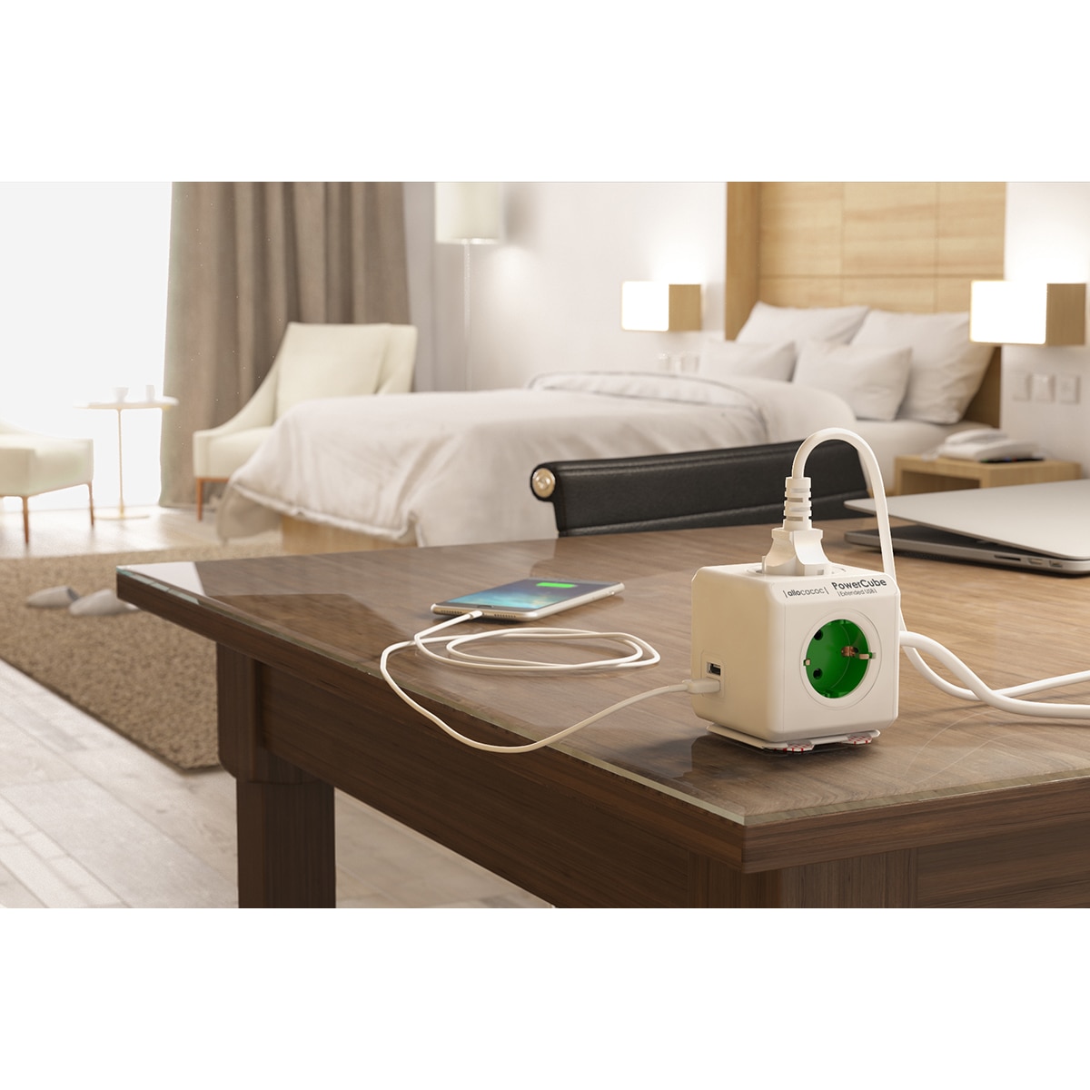 Regleta eléctrica cubo 5 tomas schuko Blanco / Verde-6