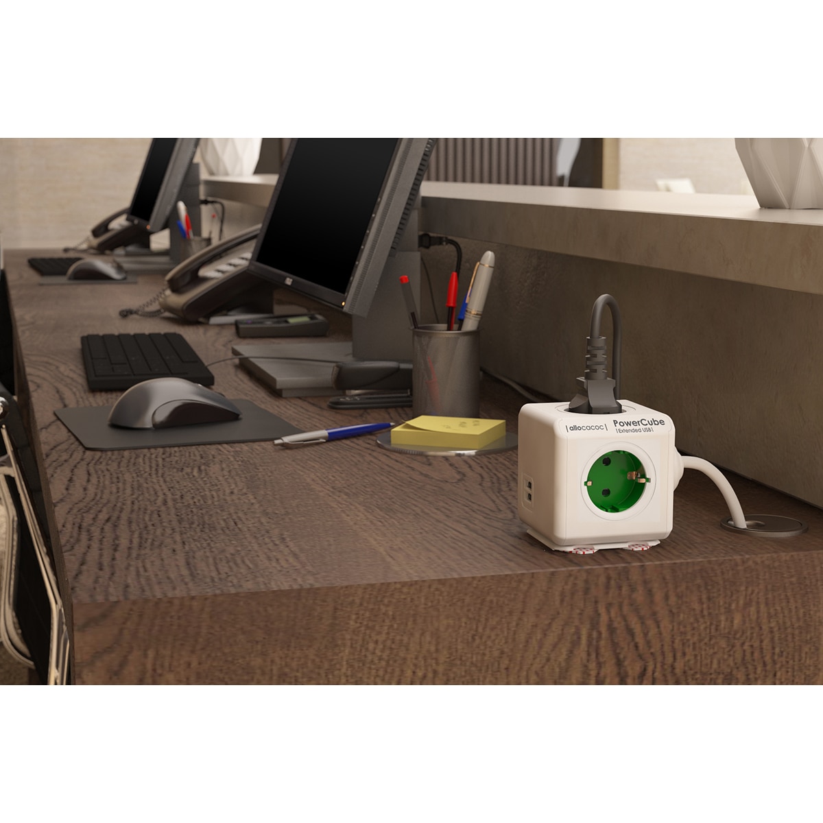 Regleta eléctrica cubo 5 tomas schuko Blanco / Verde-8