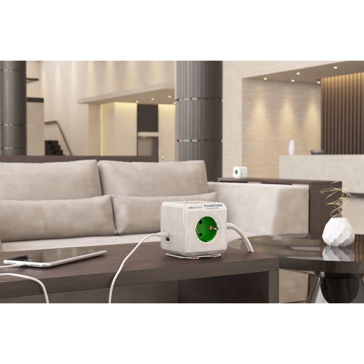 Regleta eléctrica cubo 5 tomas schuko Blanco / Verde-9