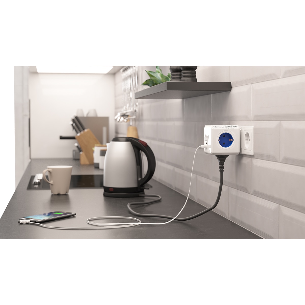 Regleta eléctrica cubo 4 tomas schuko + 2 tomas USB Blanco-5